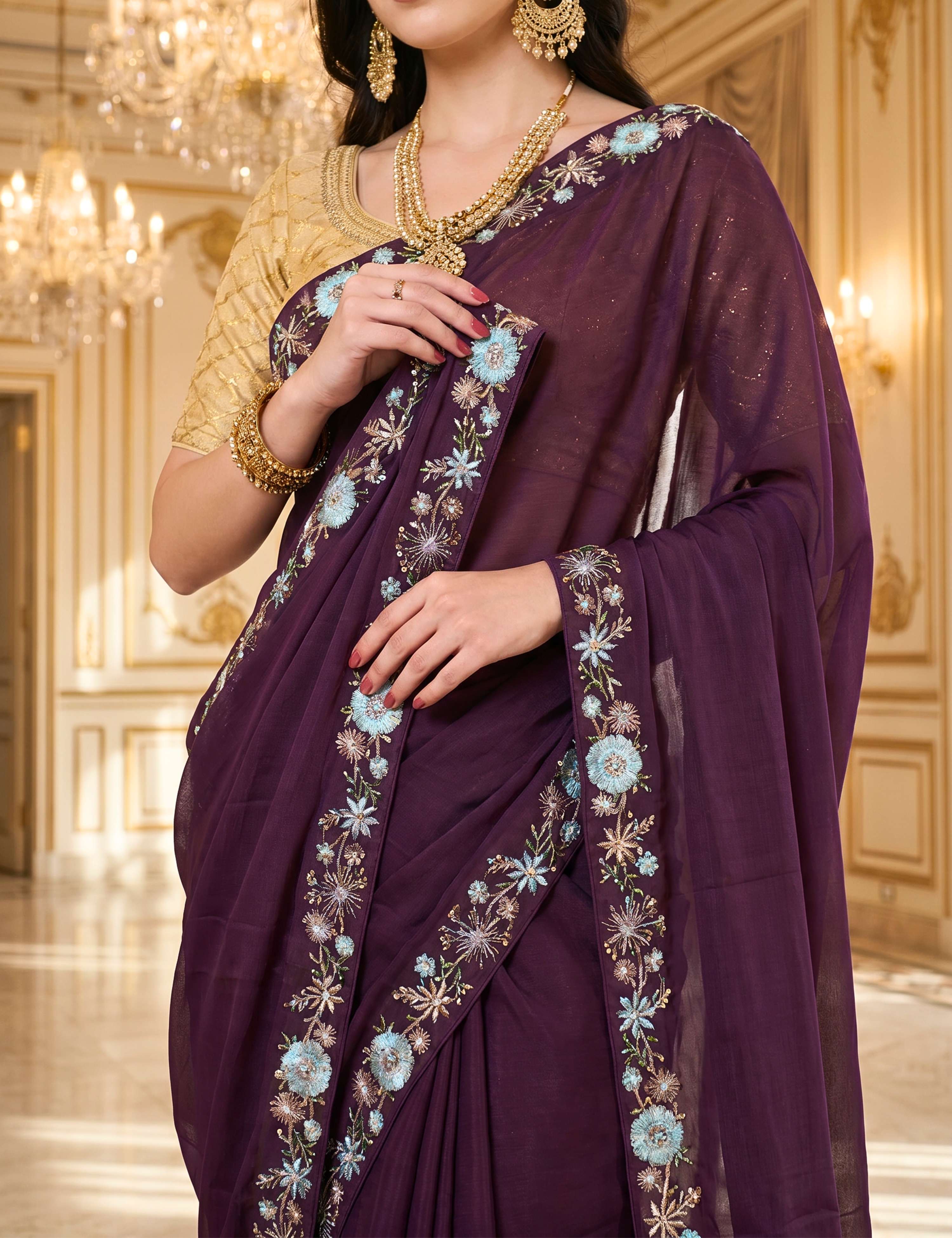 Tissue Georgette Crepe Silk Saree