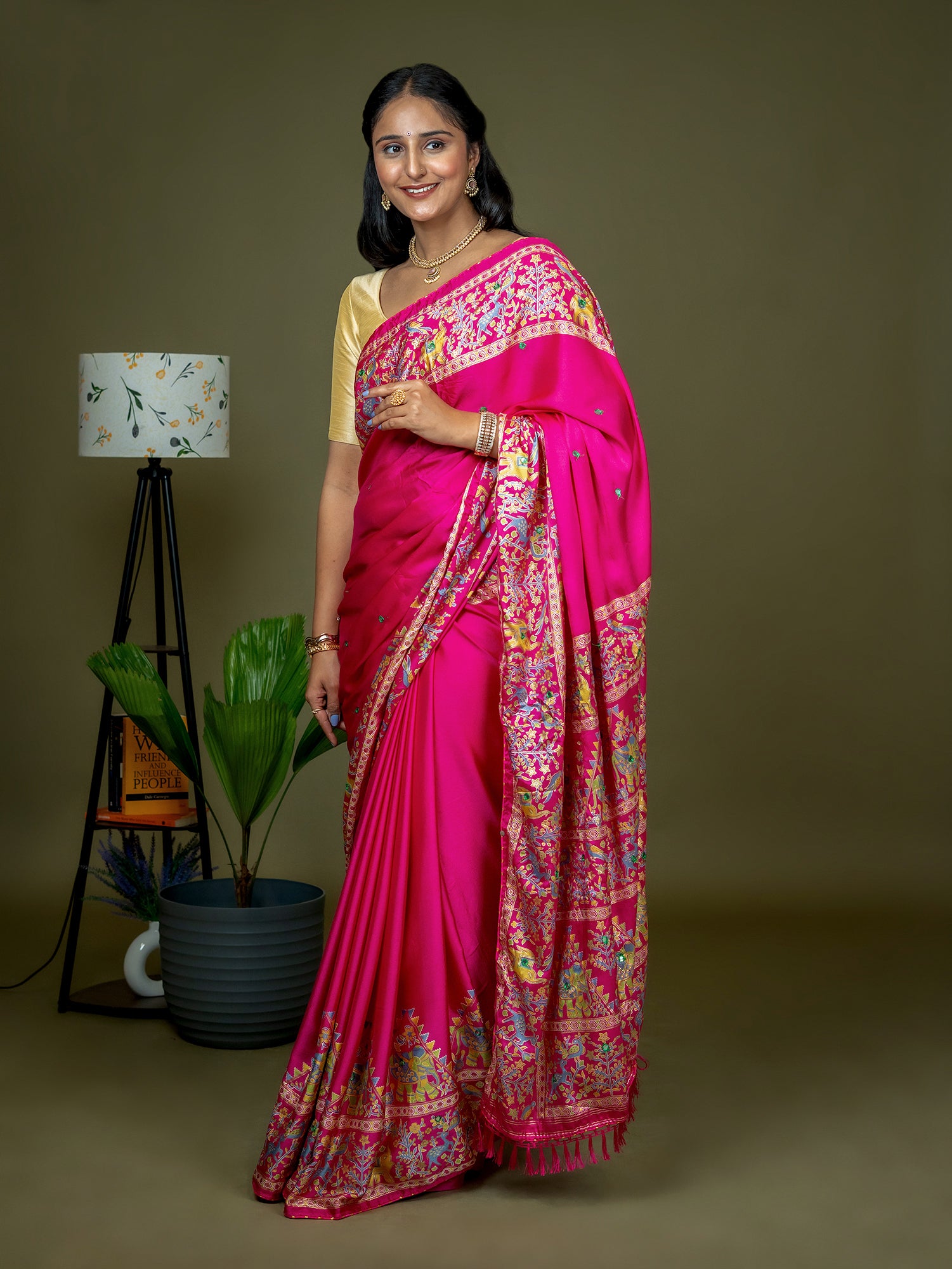 Fuchsia Kutch Print Saree