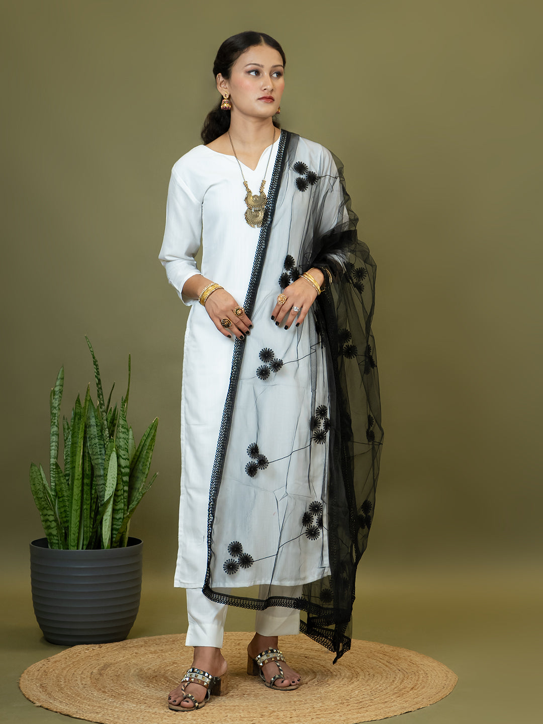 Floral Net Dupatta