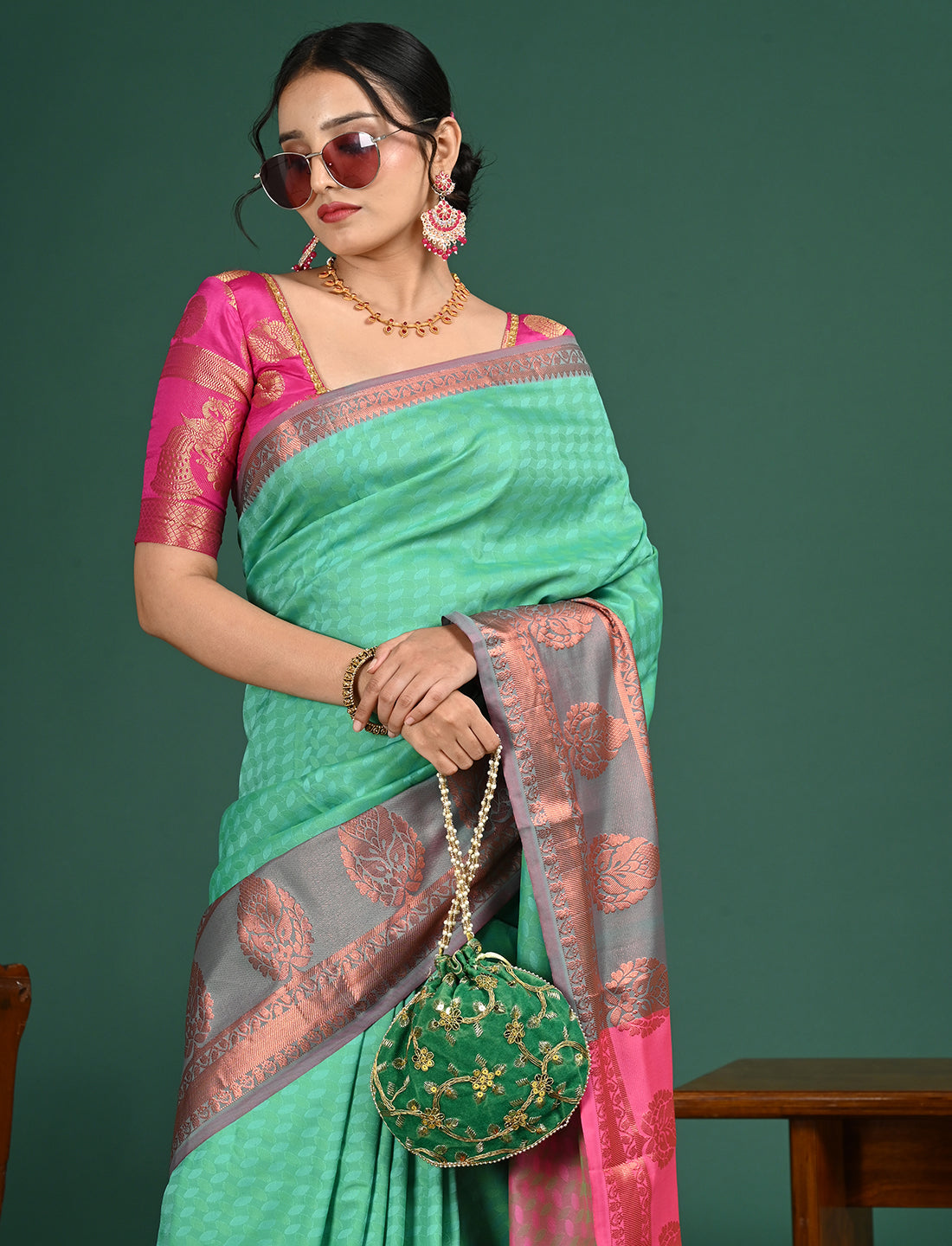 Sea Green South Art Silk Saree