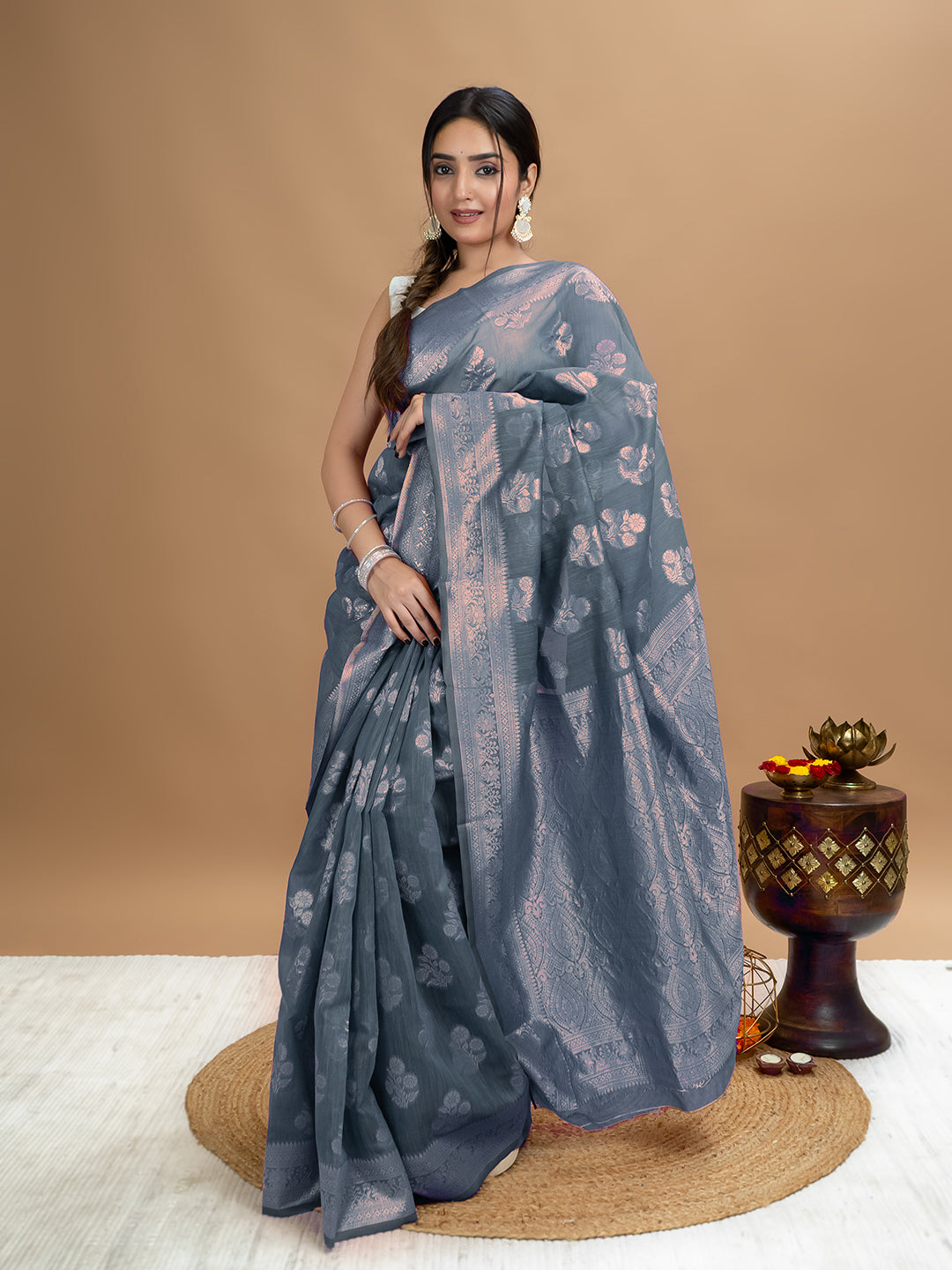 Floral Cotton Linen Saree
