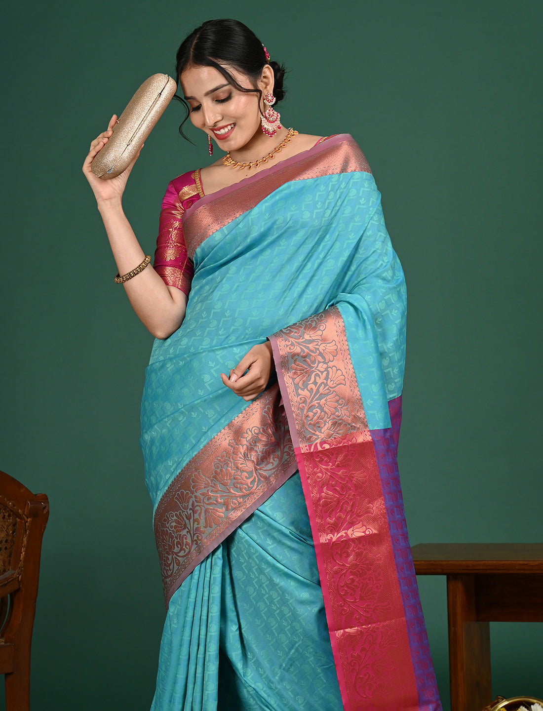 Turquoise South Art Silk Saree