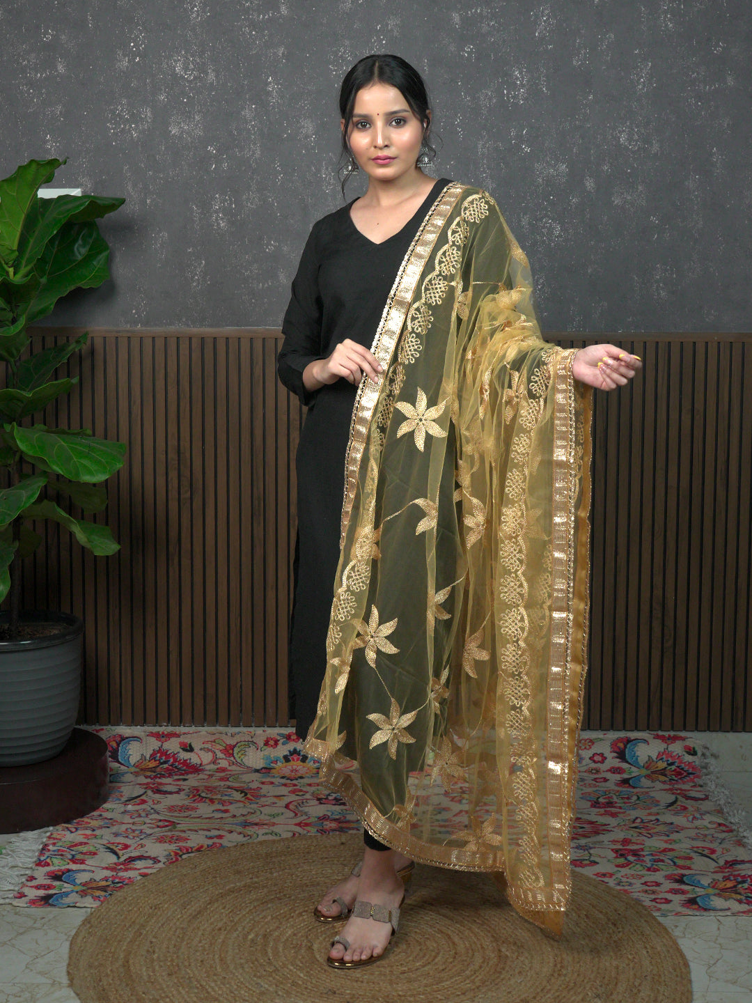 Jaal Embroidery Net Dupatta