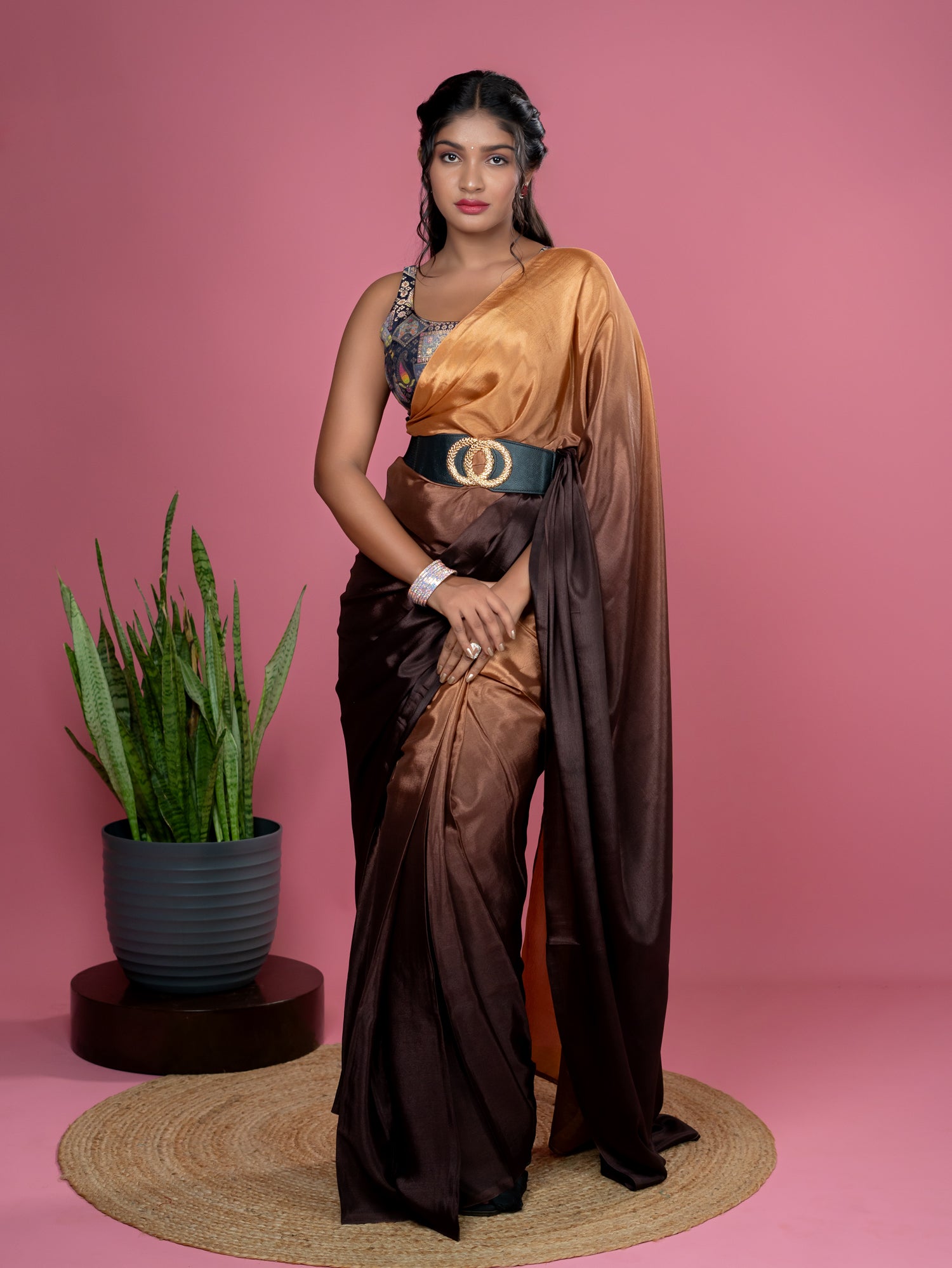 Brown Ready to Wear Party Saree