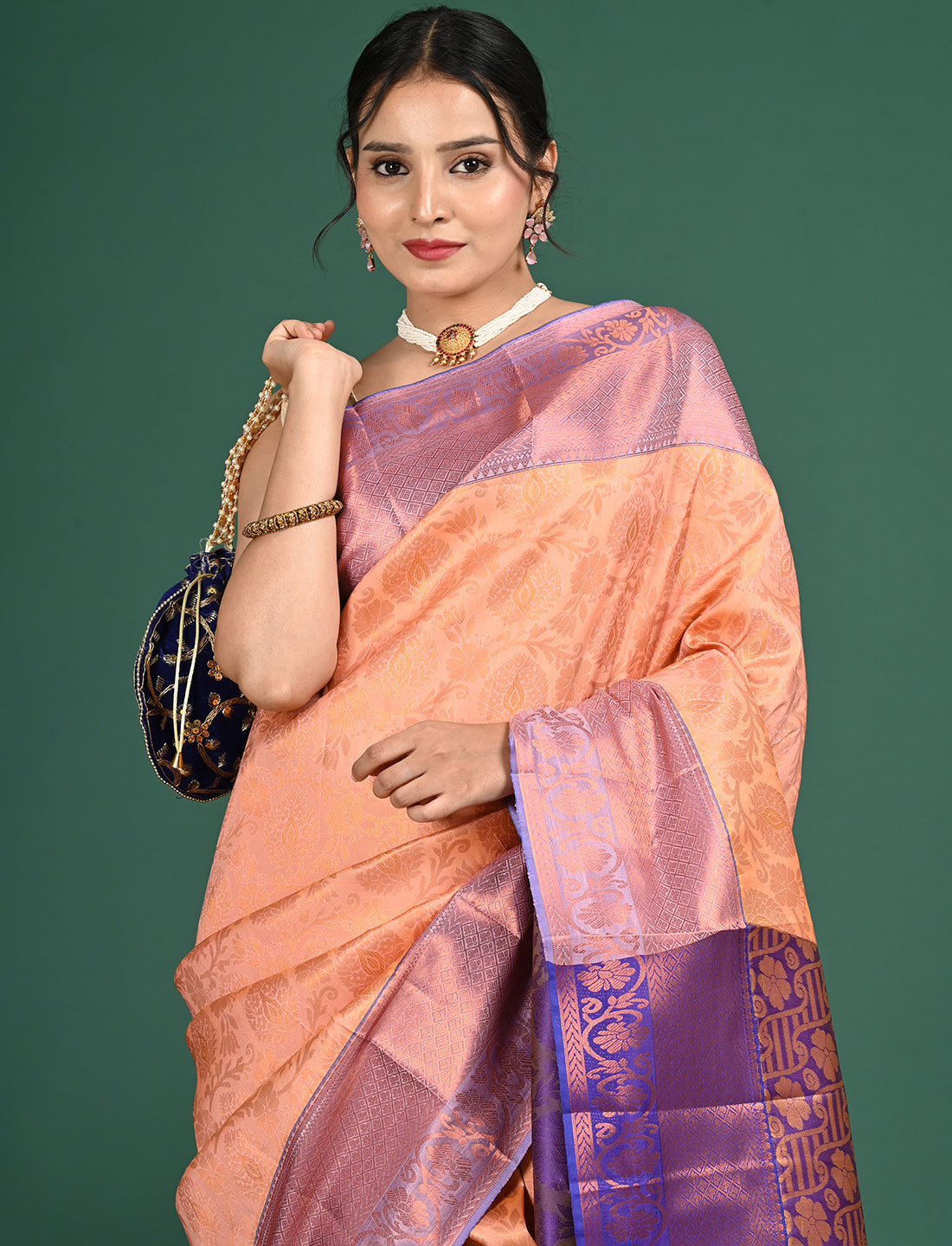 Peach Soth Art Silk Saree