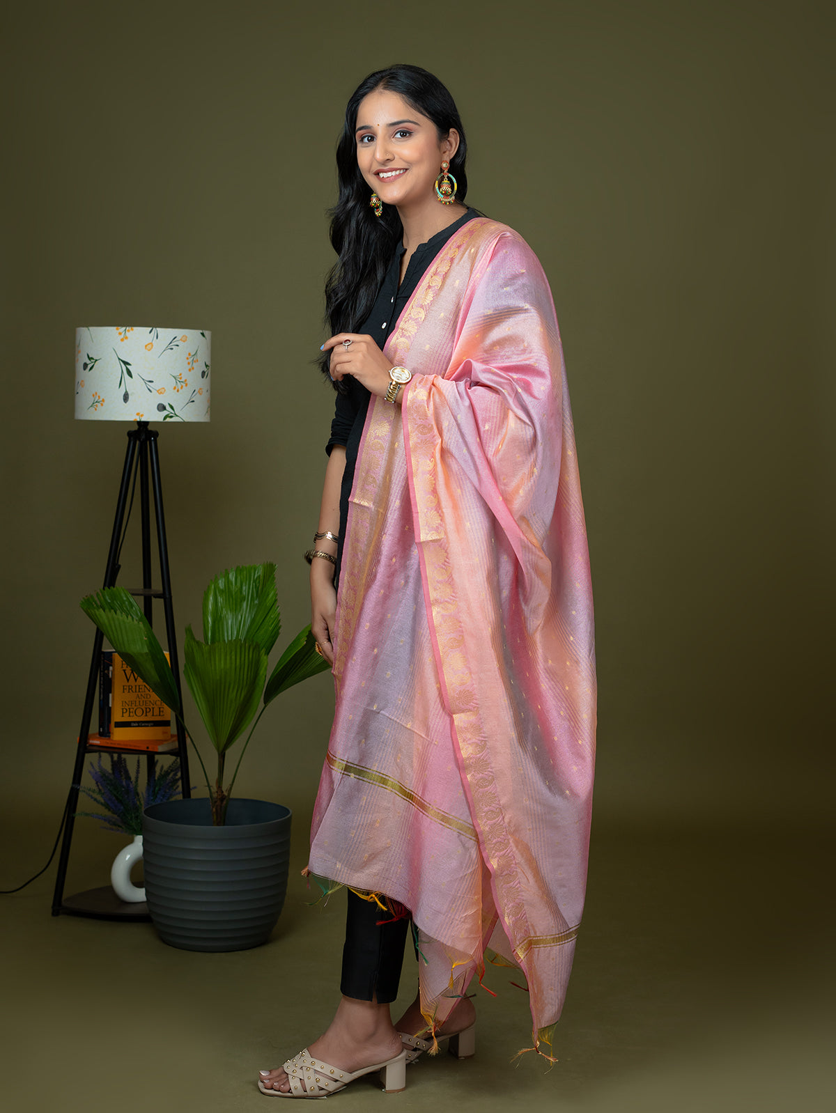 Peach Chanderi Dupatta