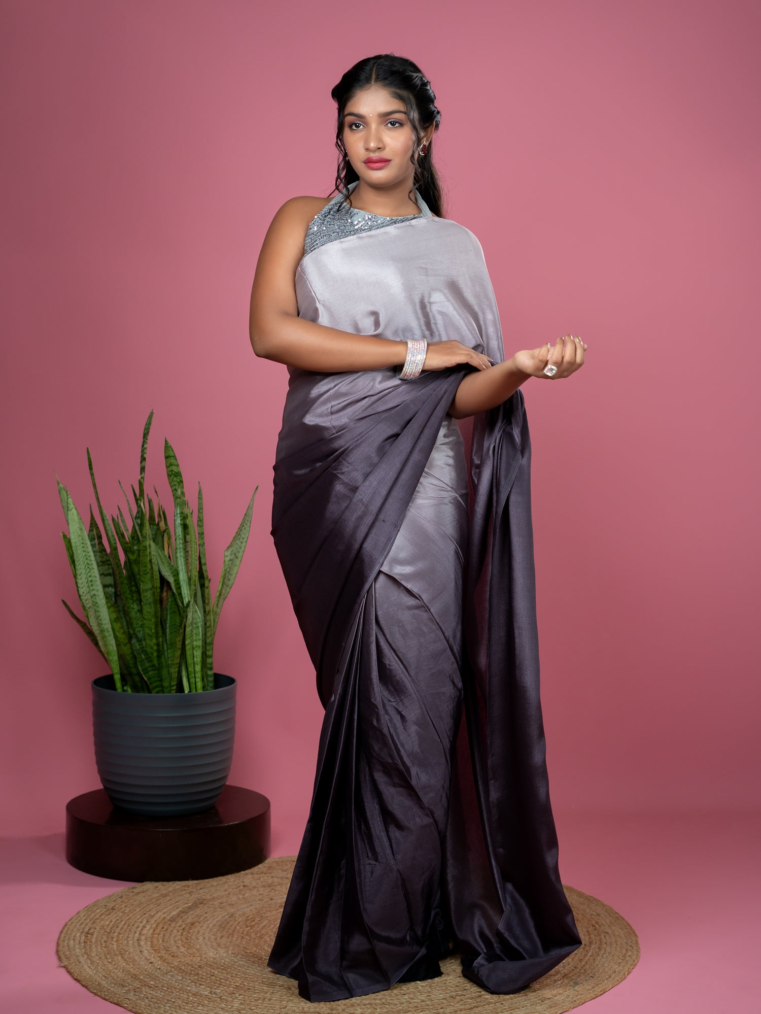 Wine Ready to Wear Party Saree