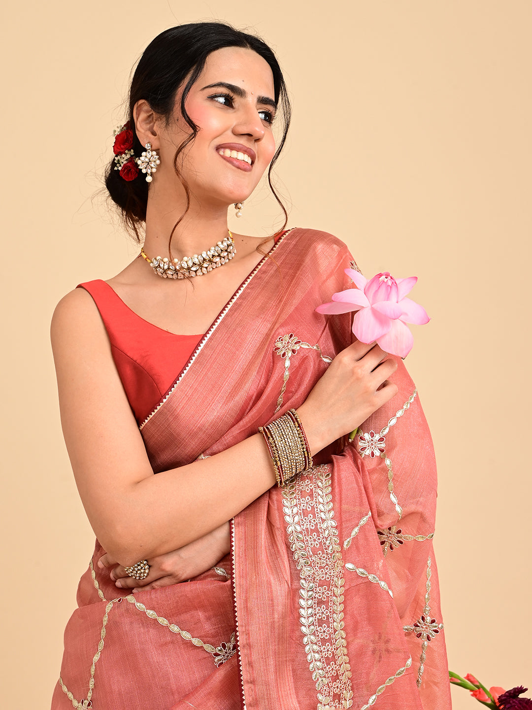 Embroidered Gota Patti Chanderi Saree
