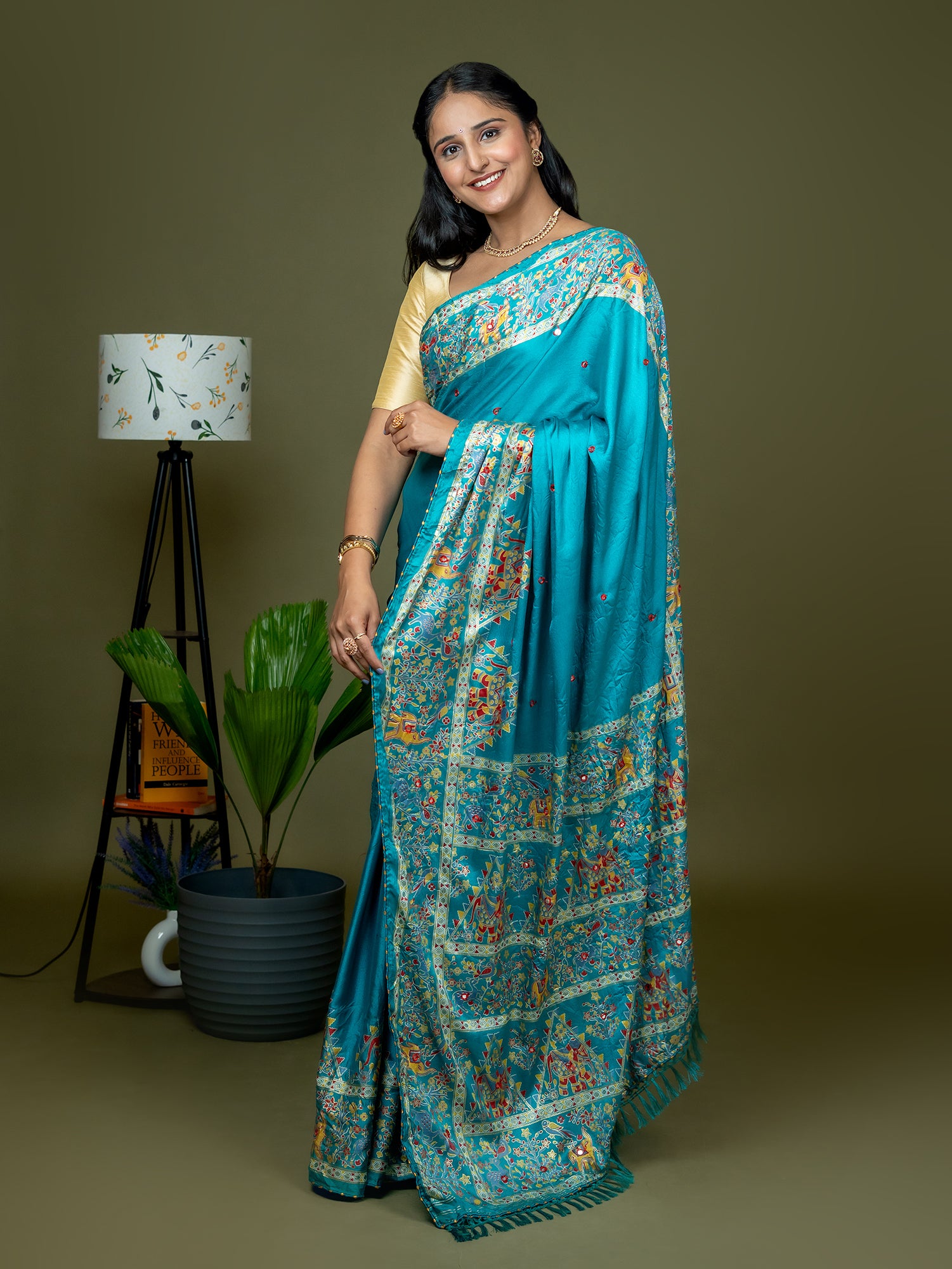 Turquoise Kutch Print Saree