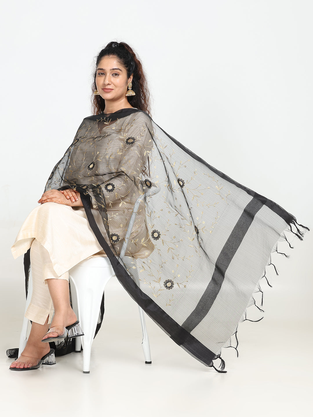Embroidered Chanderi Dupatta