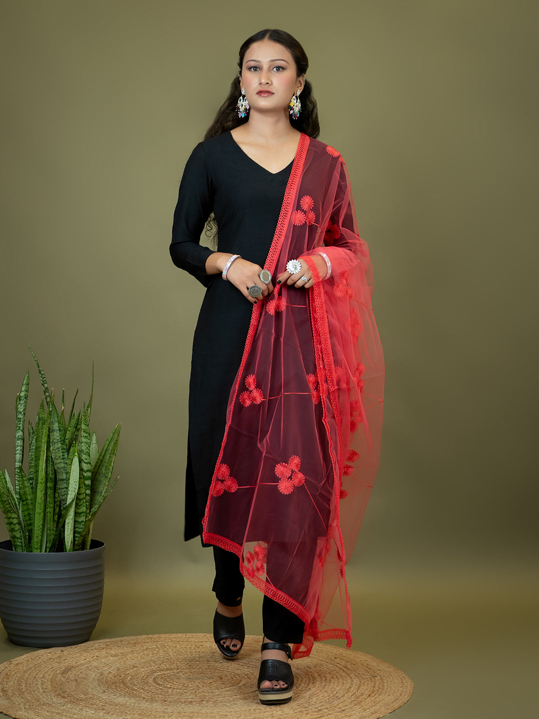 Floral Net Dupatta