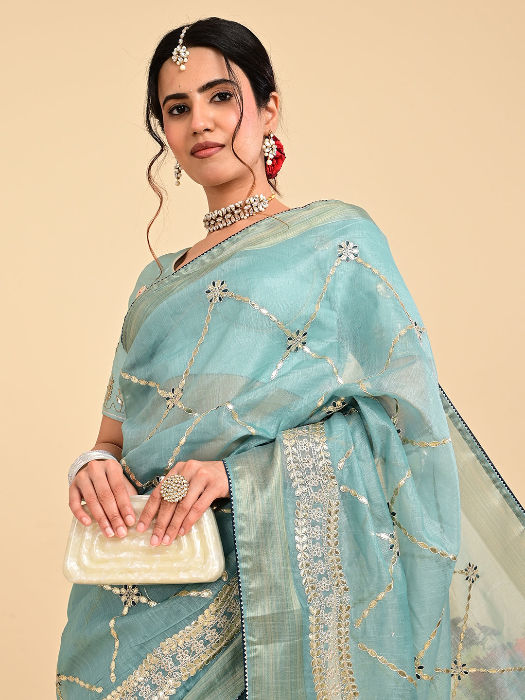 Embroidered Gota Patti Chanderi Saree