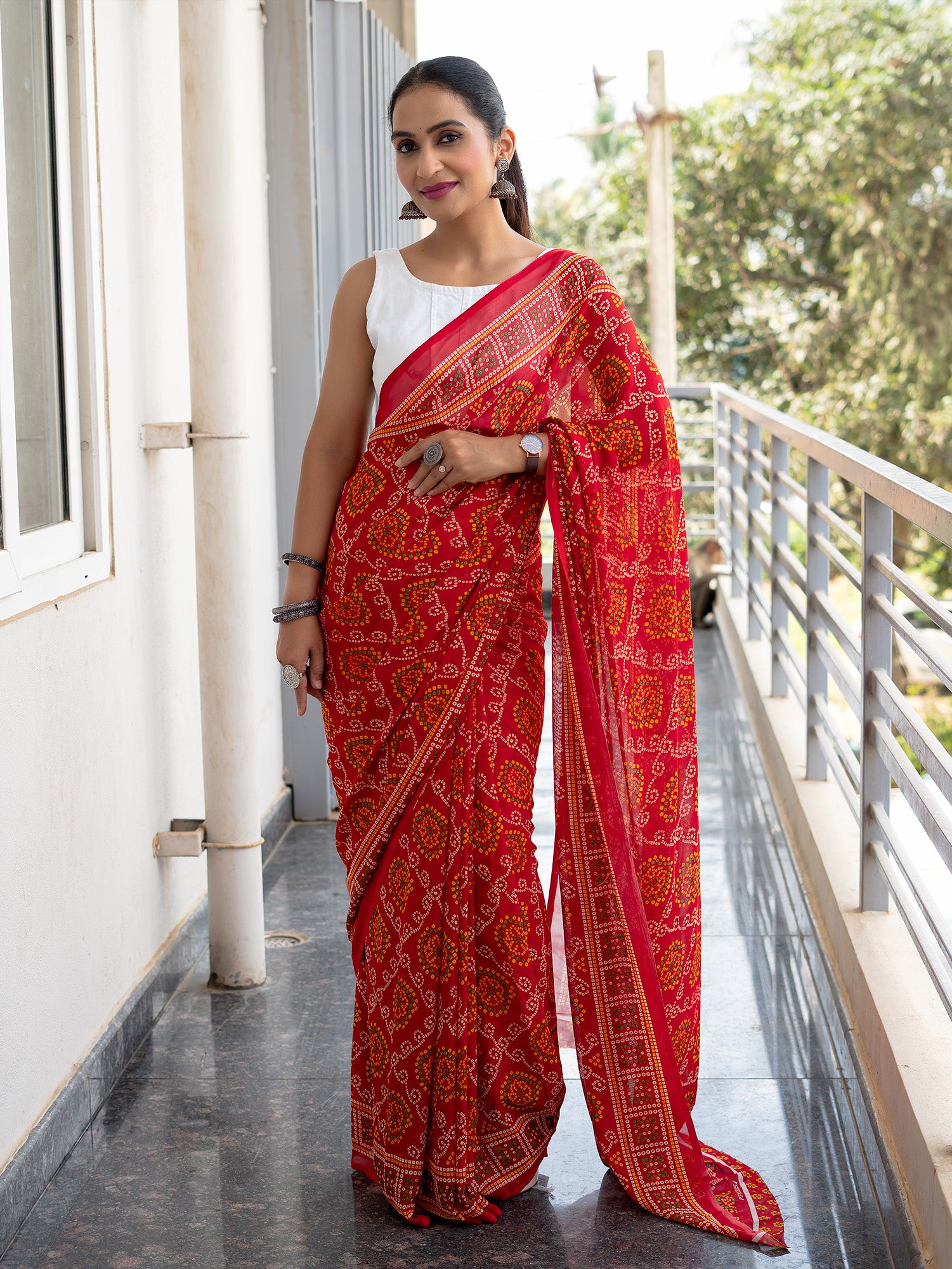 Floral Powder Crepe Saree