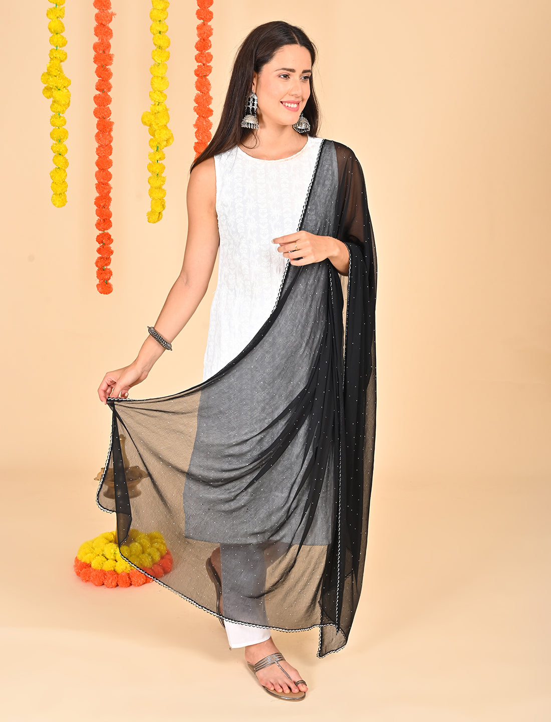 Ditsy Swarovski Chiffon Dupatta