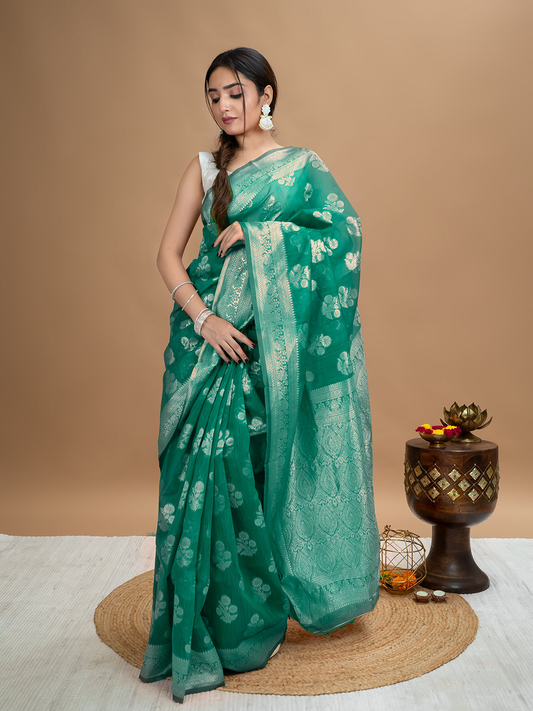 Floral Cotton Linen Saree