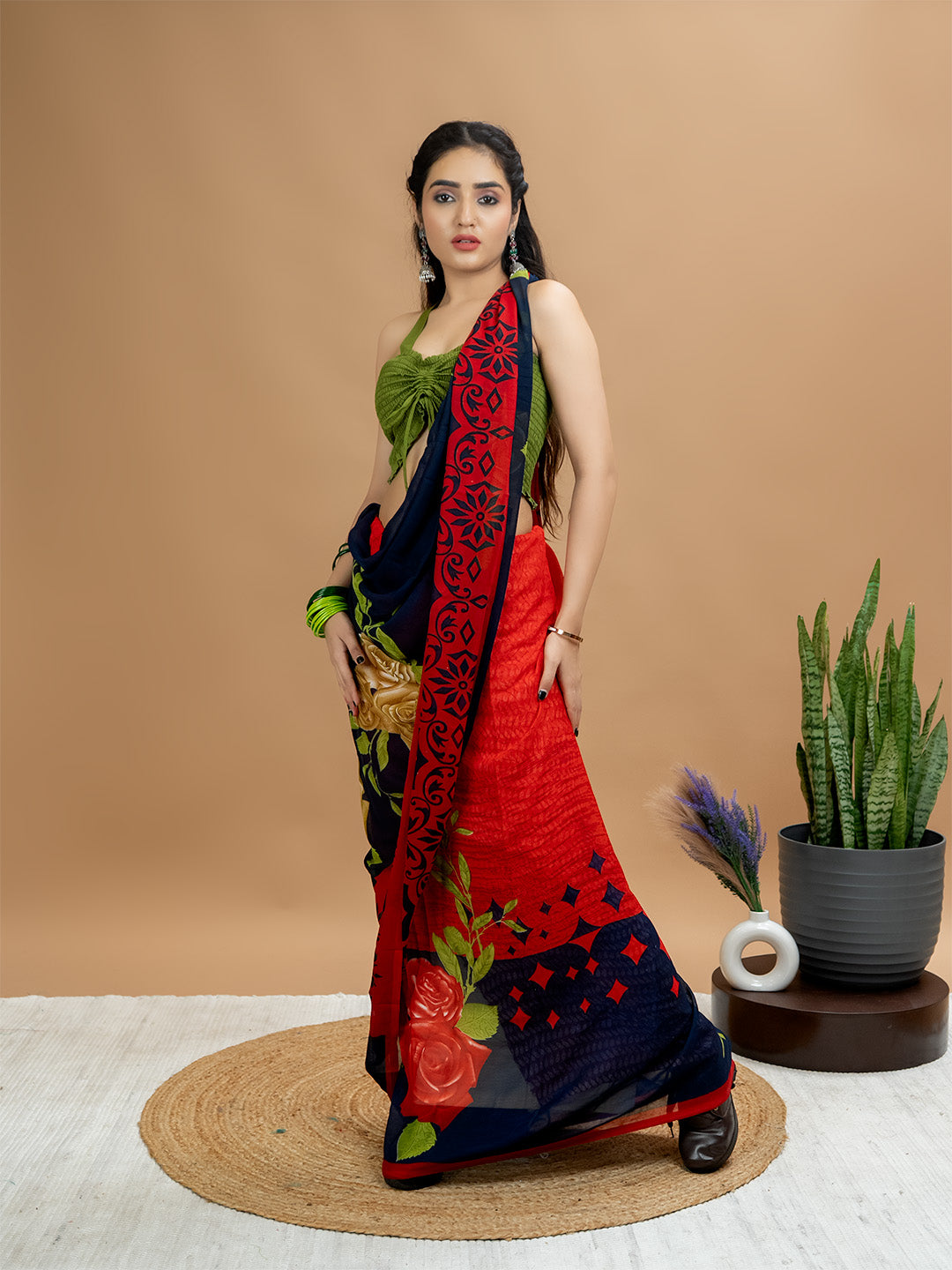 Floral Powder Crepe Saree