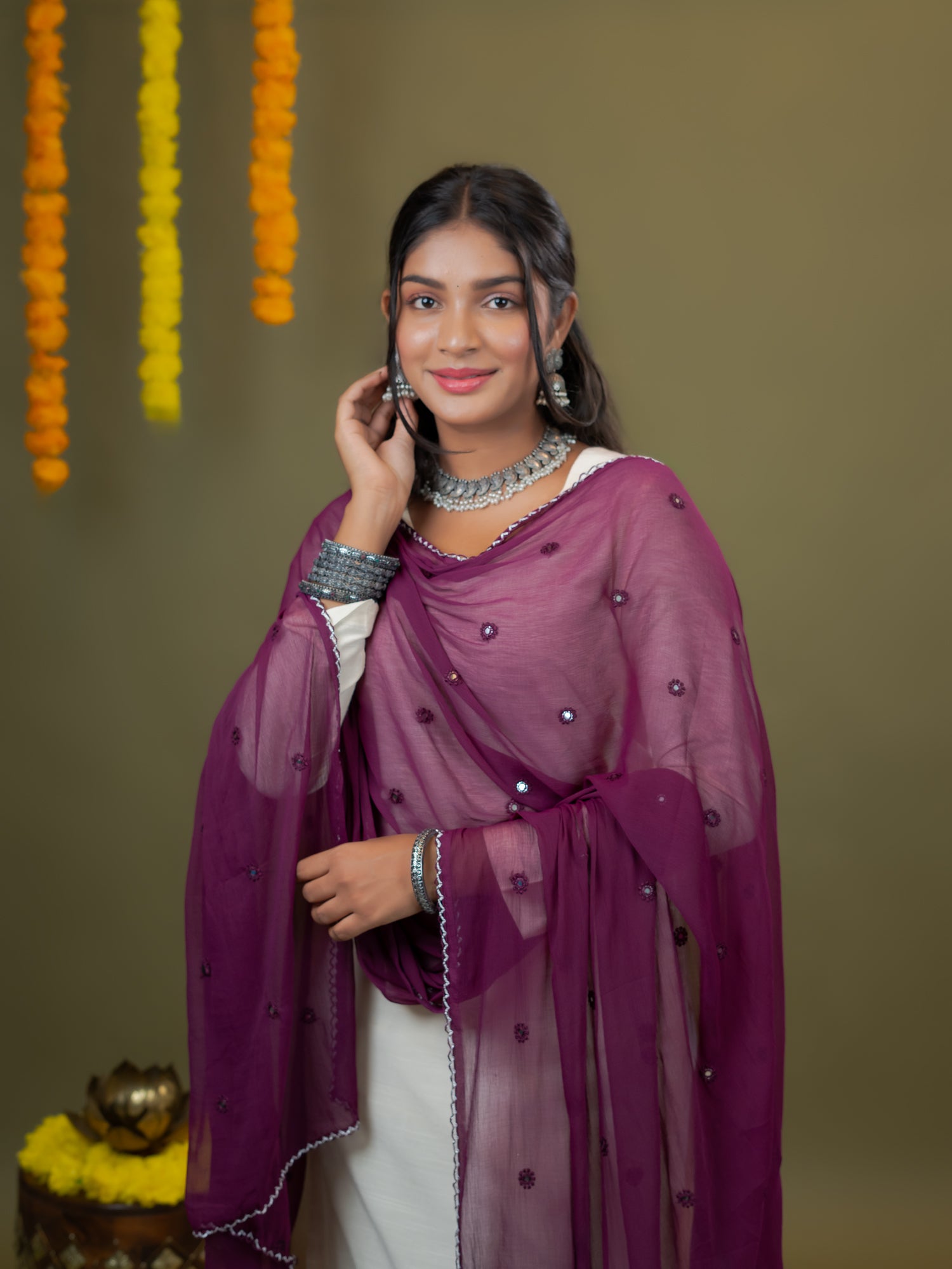 Purple Mirror Work Dupatta