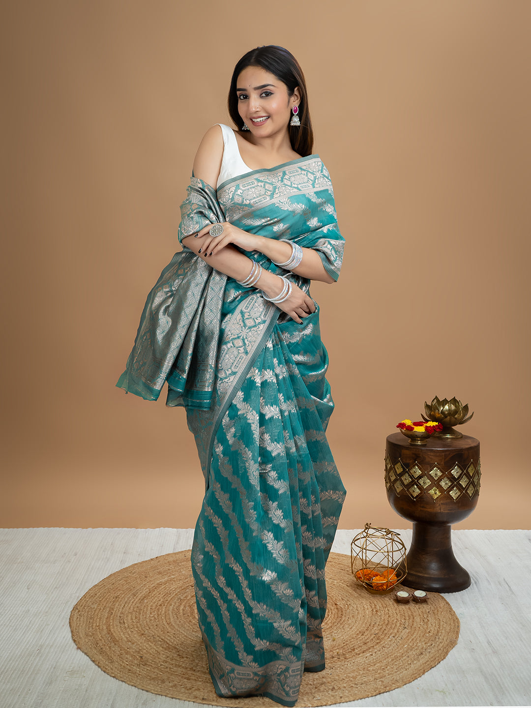 Floral Cotton Linen Saree