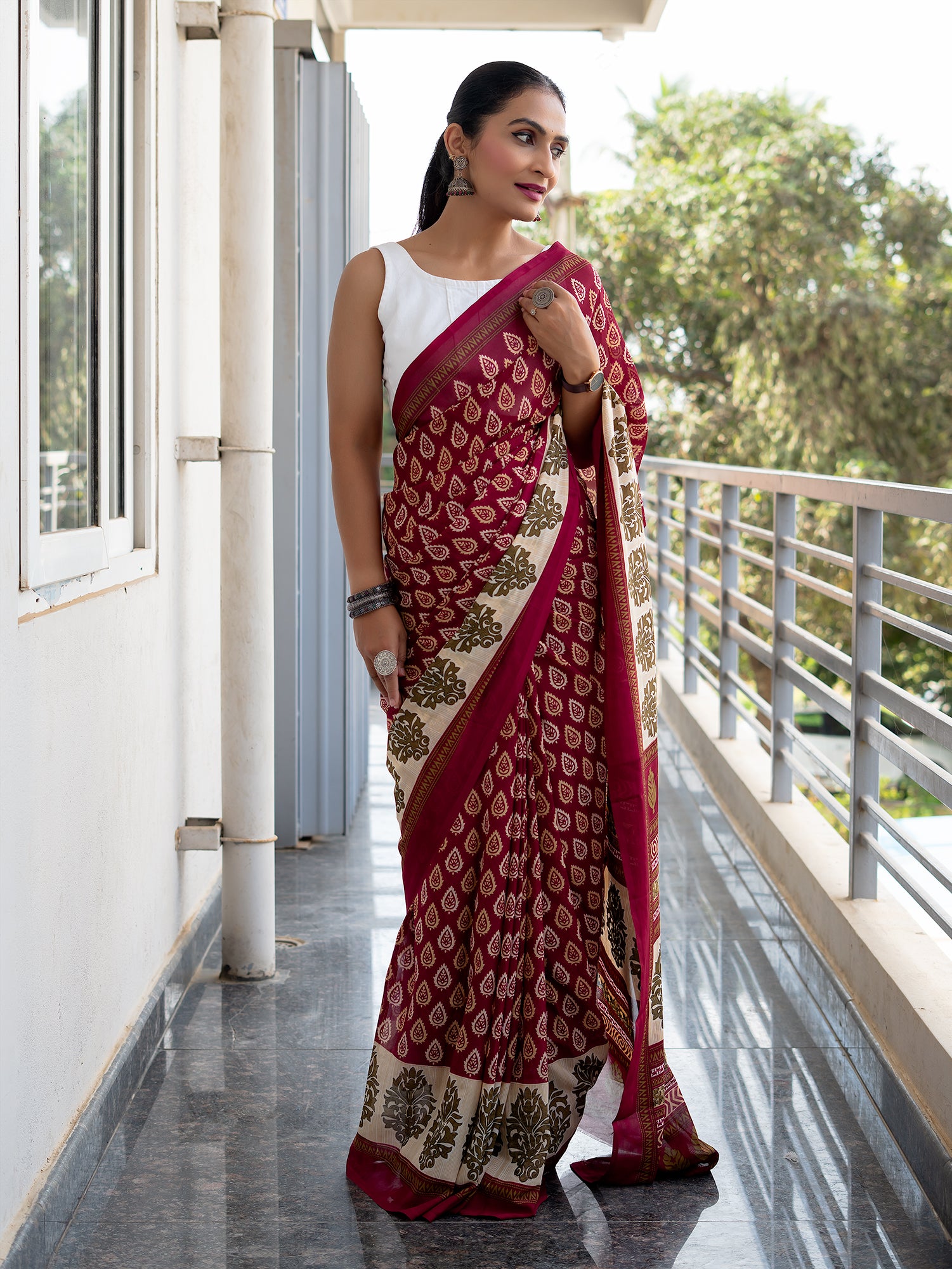Abstract Powder Crepe Saree