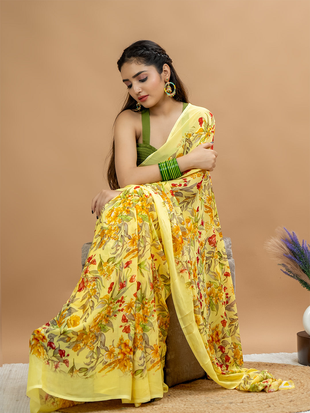 Floral Powder Crepe Saree