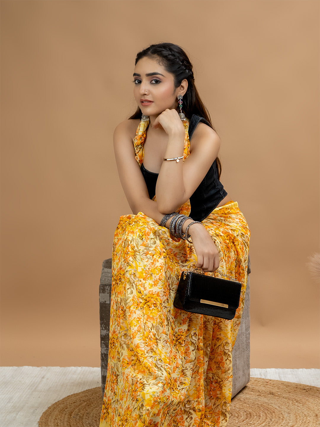 Floral Powder Crepe Saree