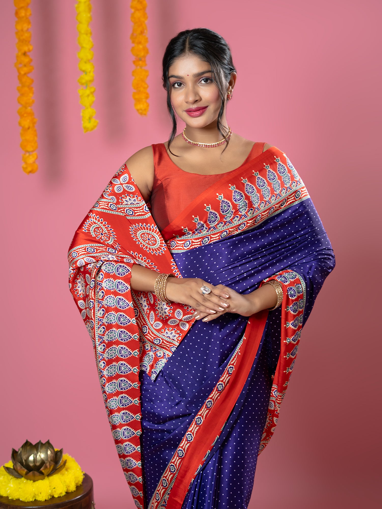 Purple Ajrakh Digital Print Saree