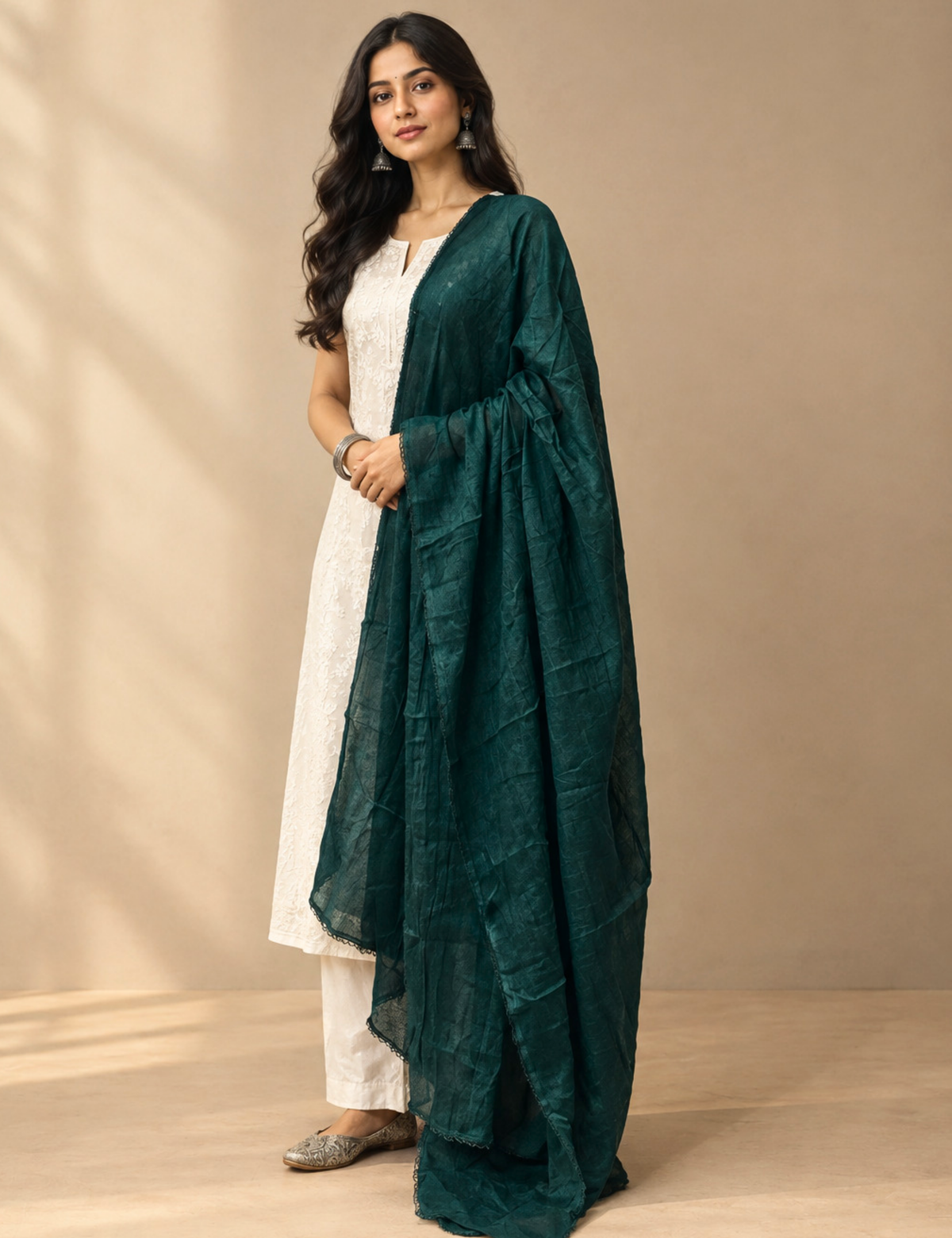 Solid Bottlegreen Cotton Dupatta