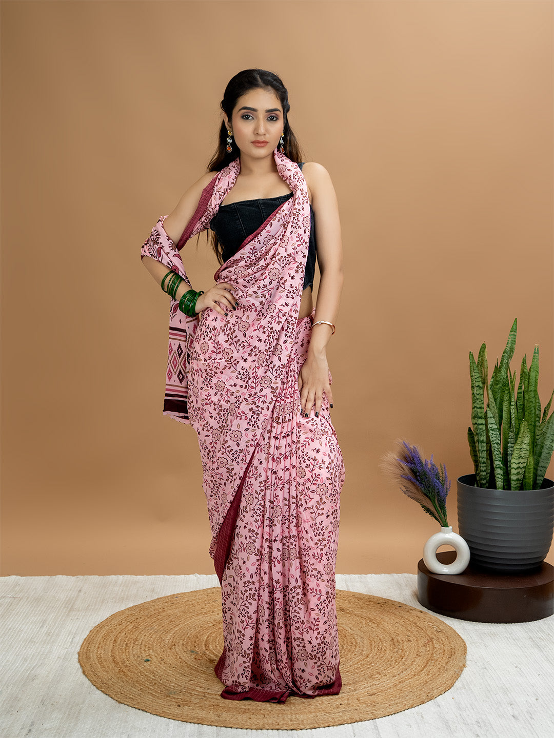 Floral Powder Crepe Saree