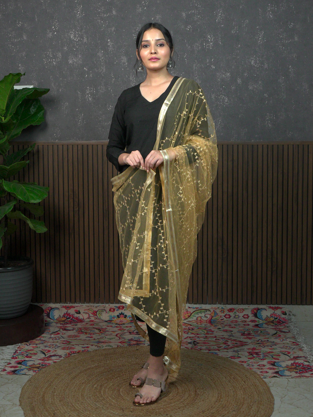 Jaal Embroidery Net Dupatta