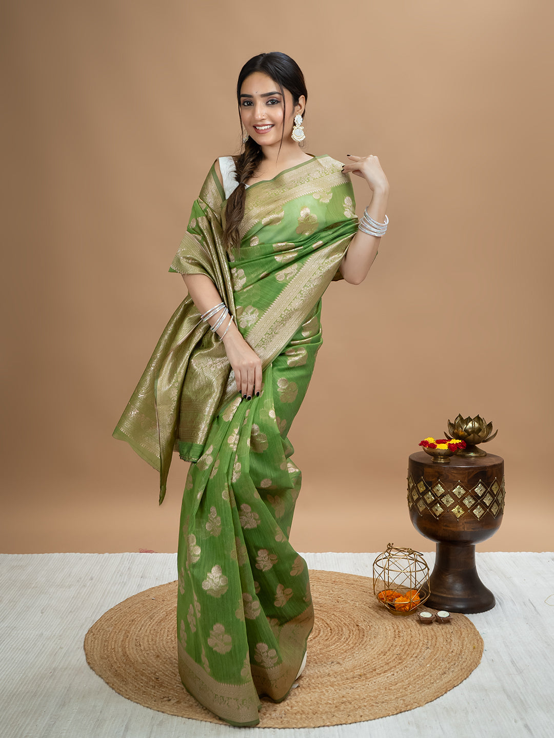 Floral Cotton Linen Saree