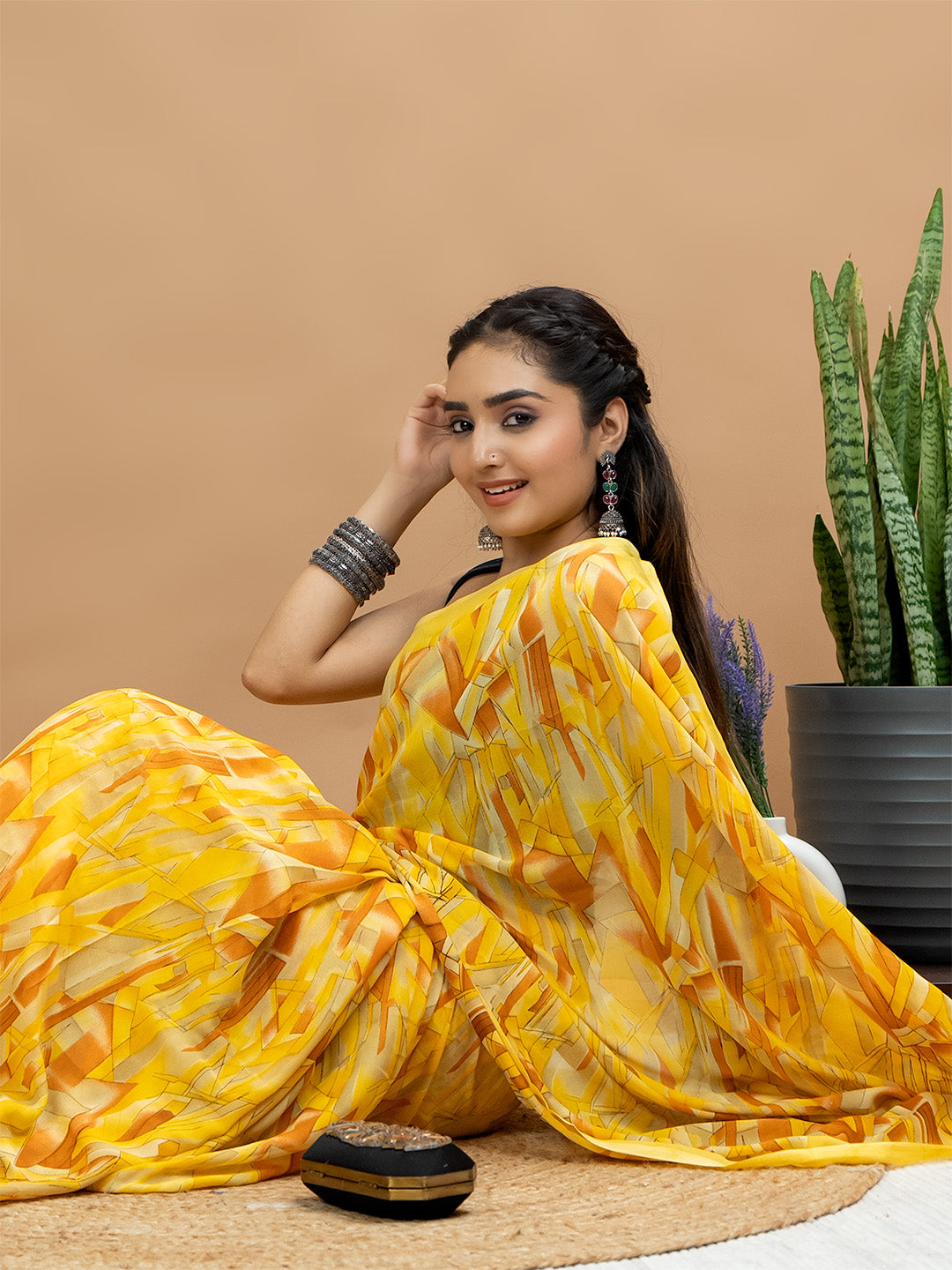 Abstract Powder Crepe Saree