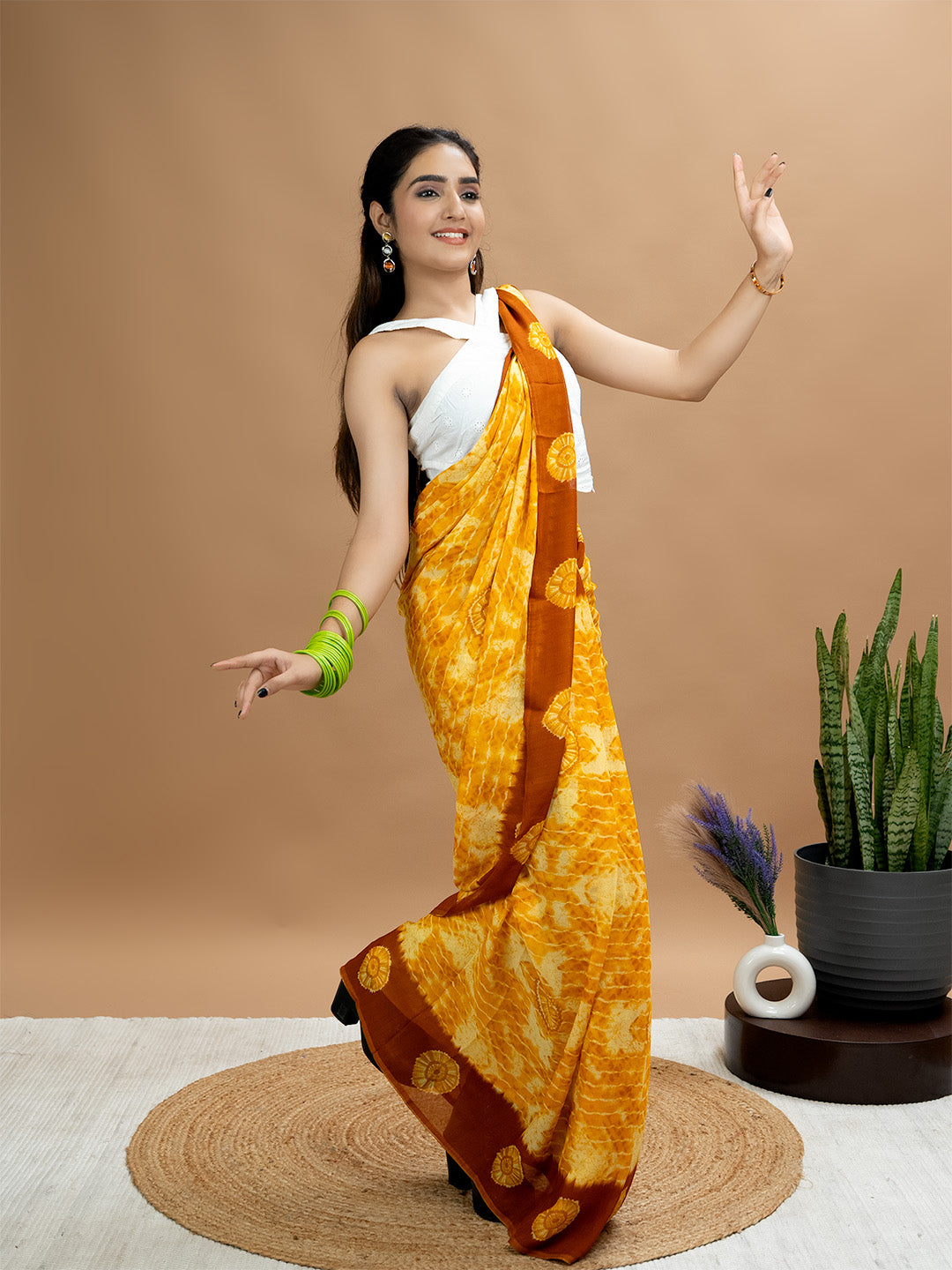 Abstract Powder Crepe Saree