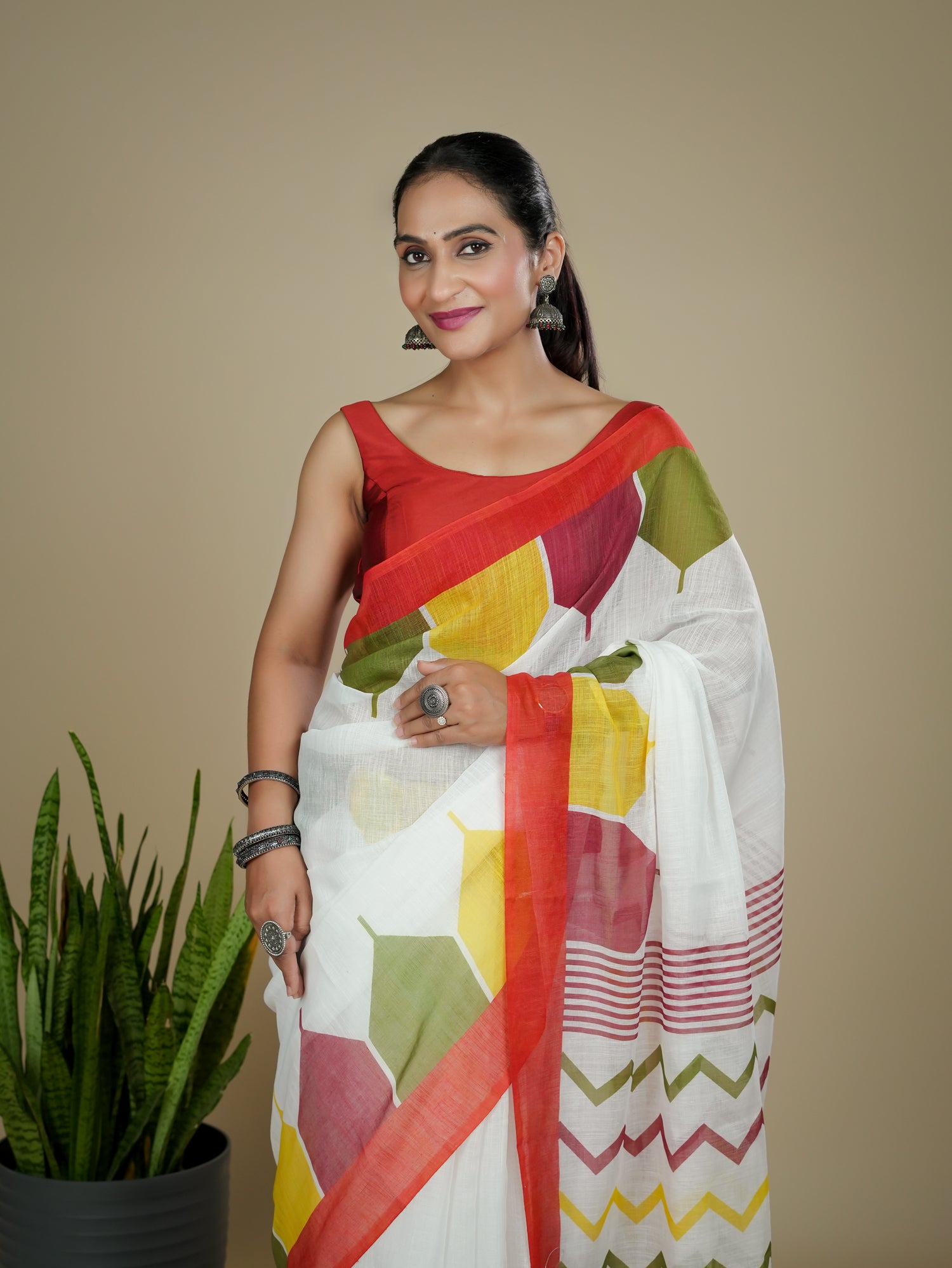 Cotton Linen Block Print Saree