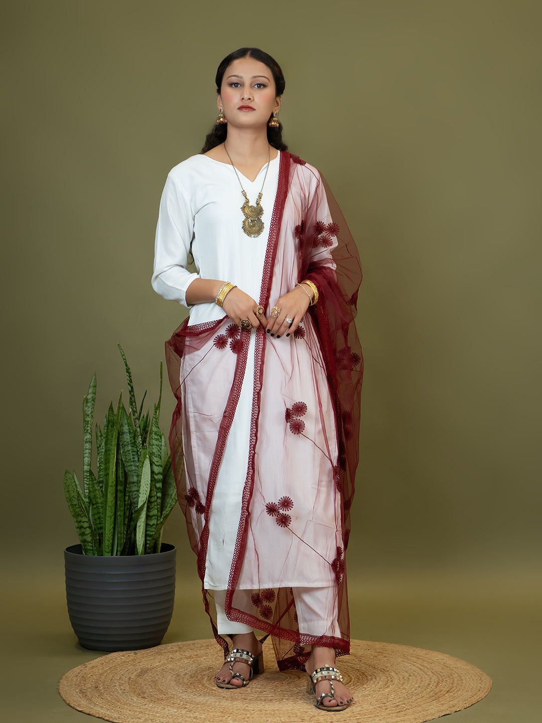 Floral Net Dupatta