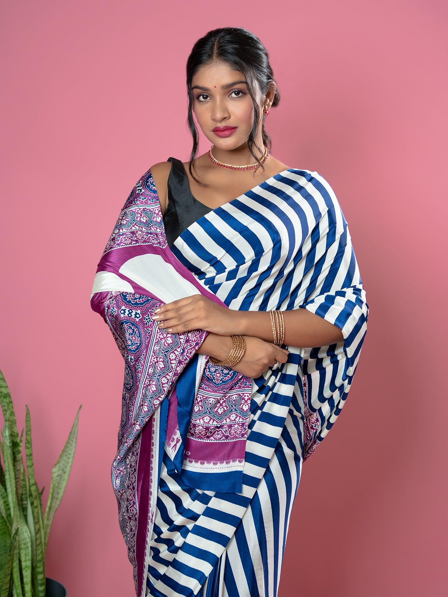 Blue Ajrakh Digital Print Saree