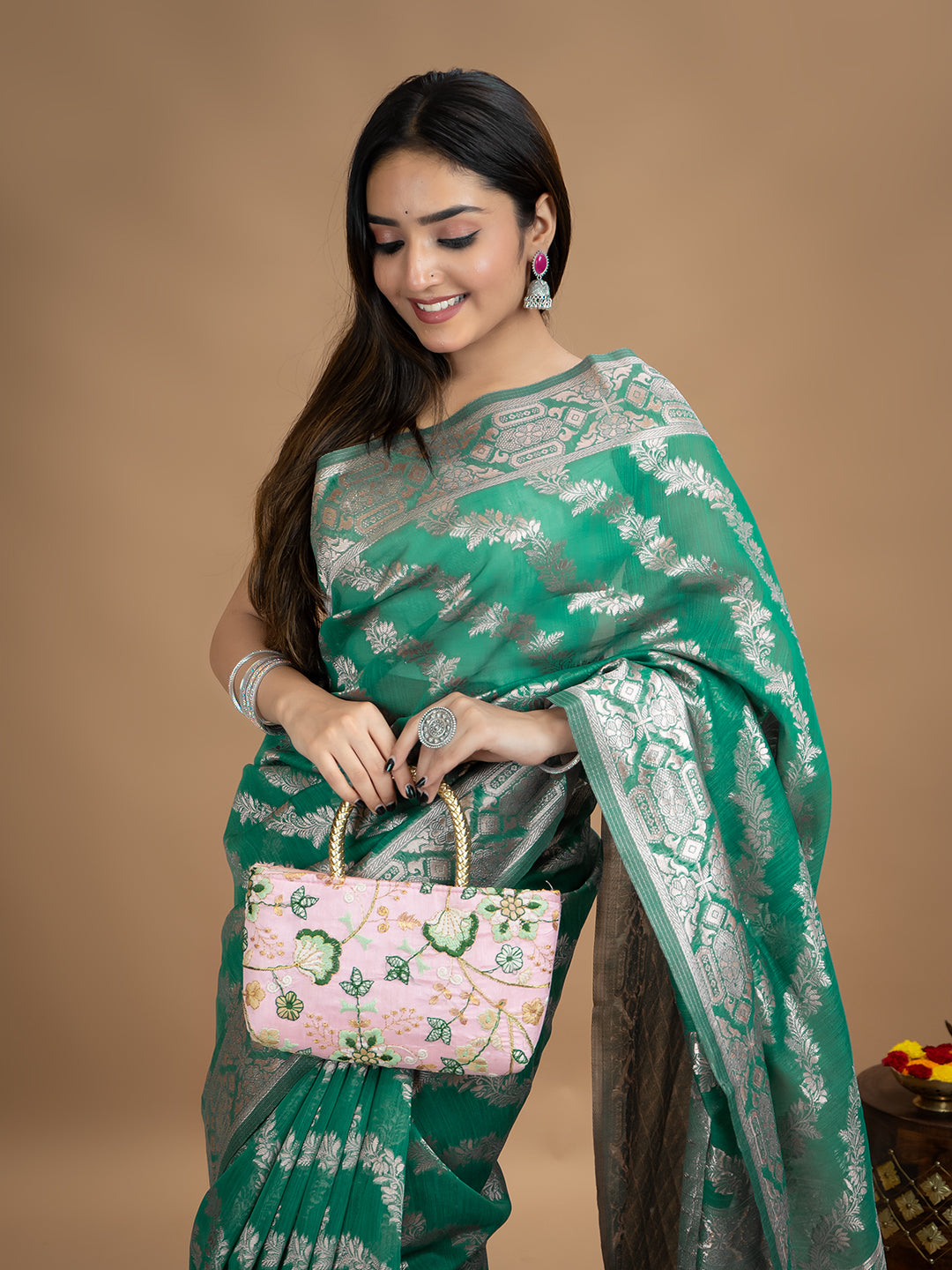 Floral Cotton Linen Saree
