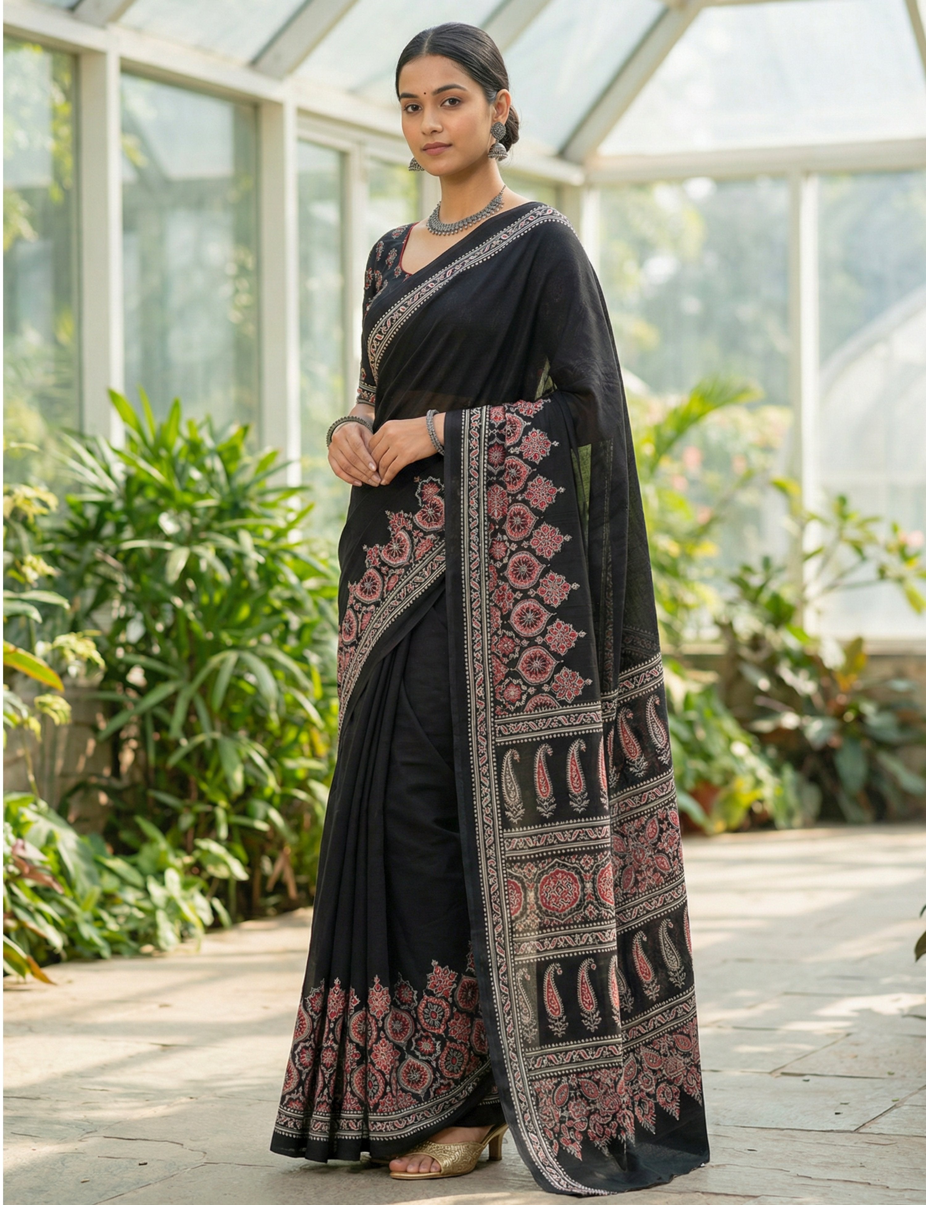 Ajrakh Crepe Silk Saree