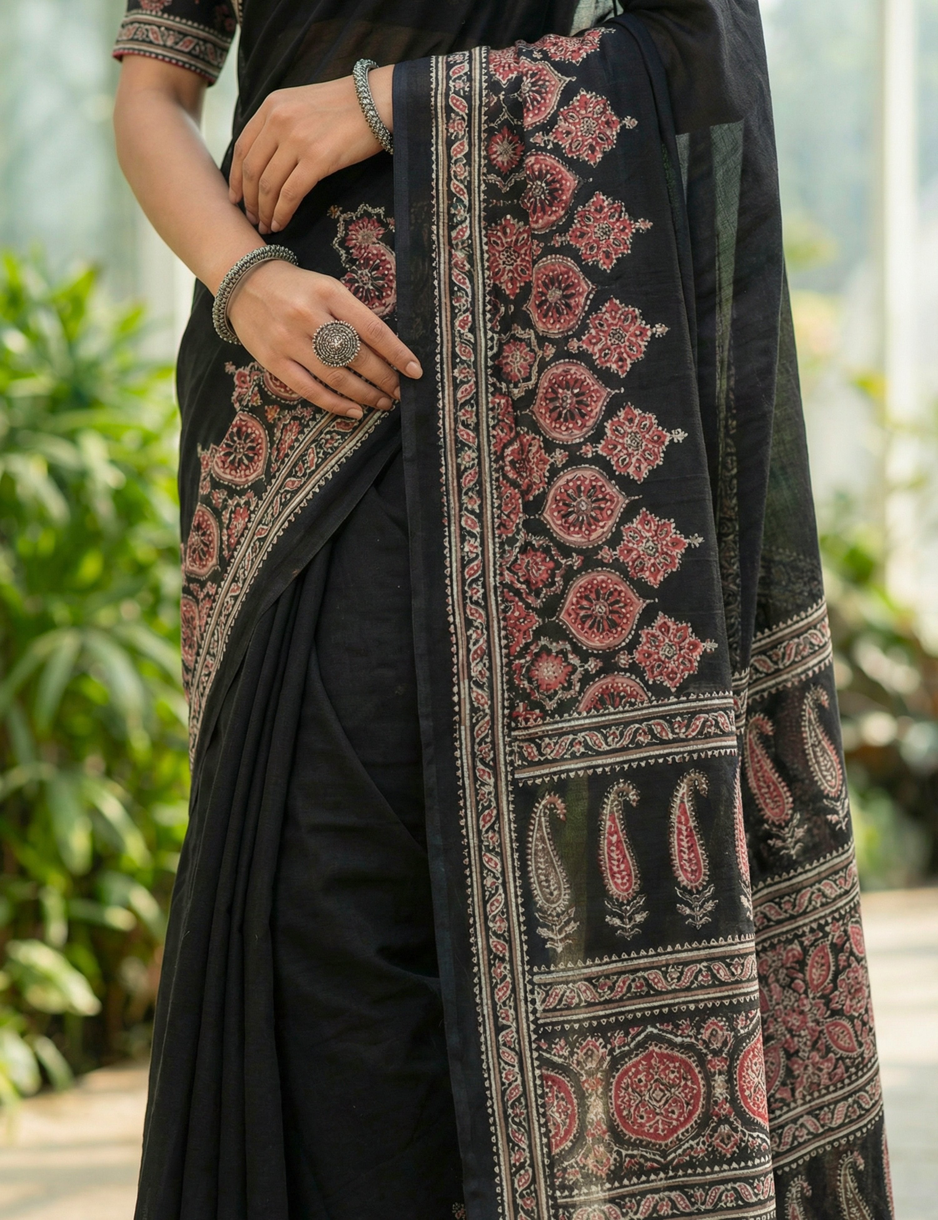 Ajrakh Crepe Silk Saree