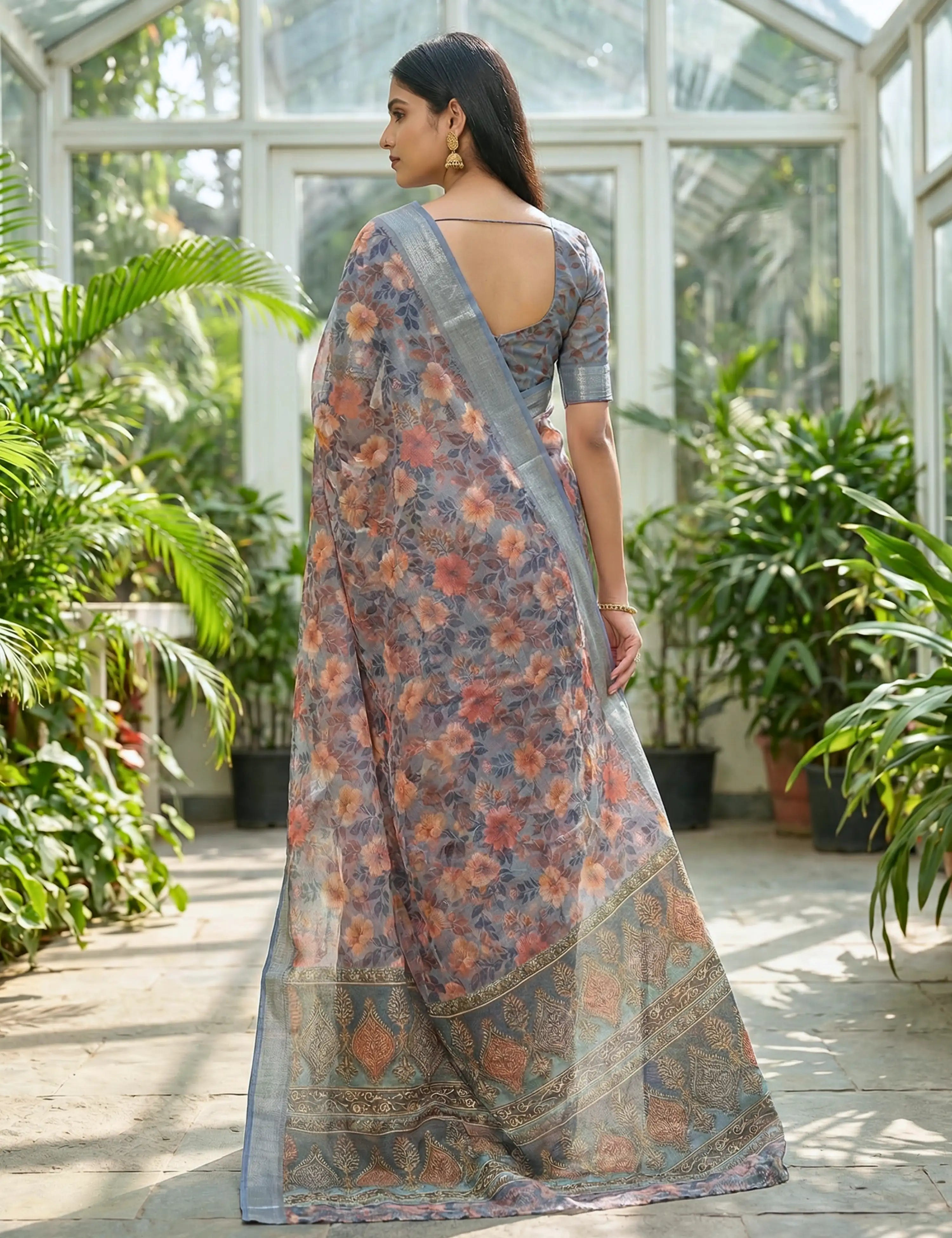 Floral Linen Blend Saree