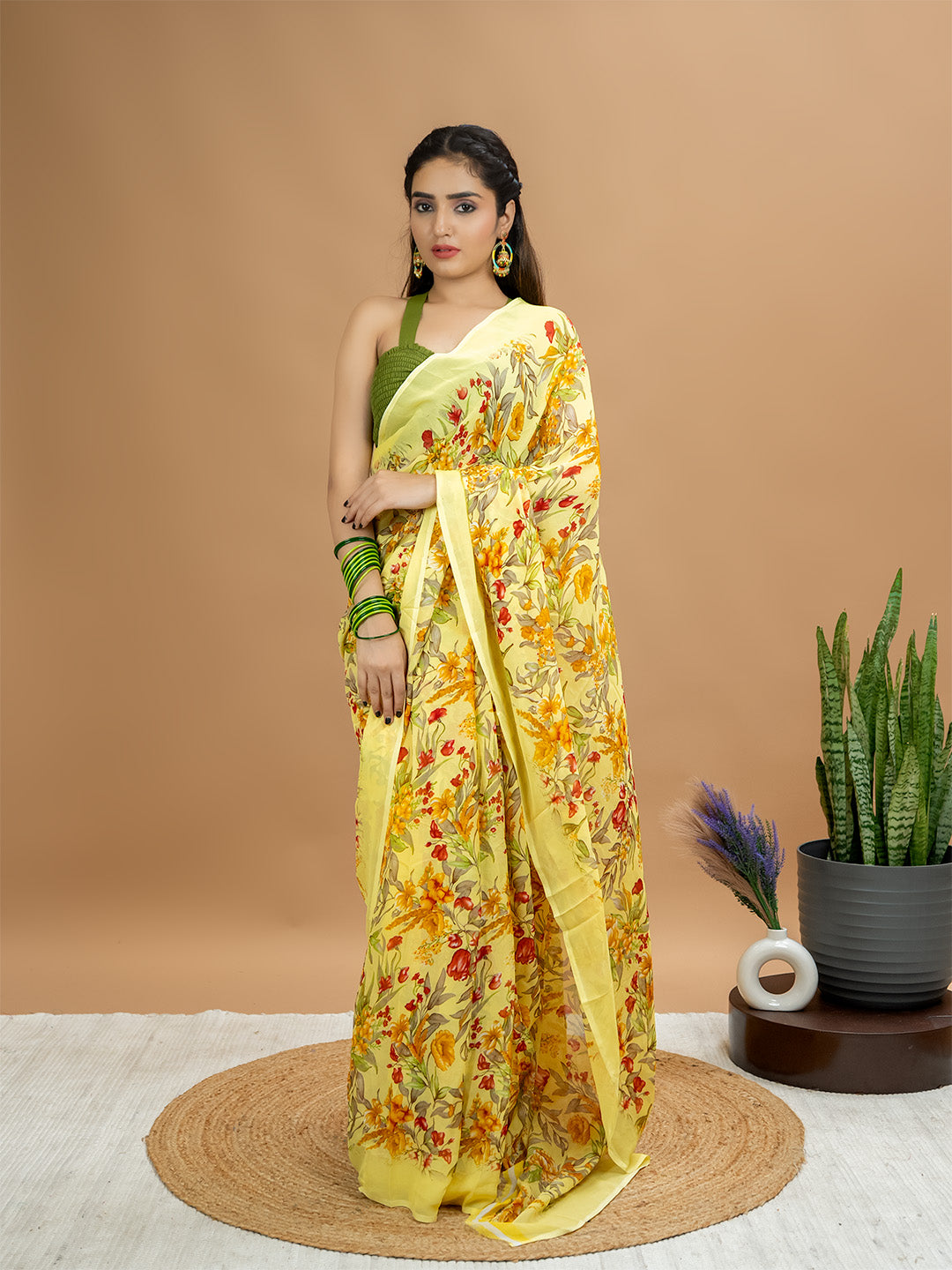 Floral Powder Crepe Saree