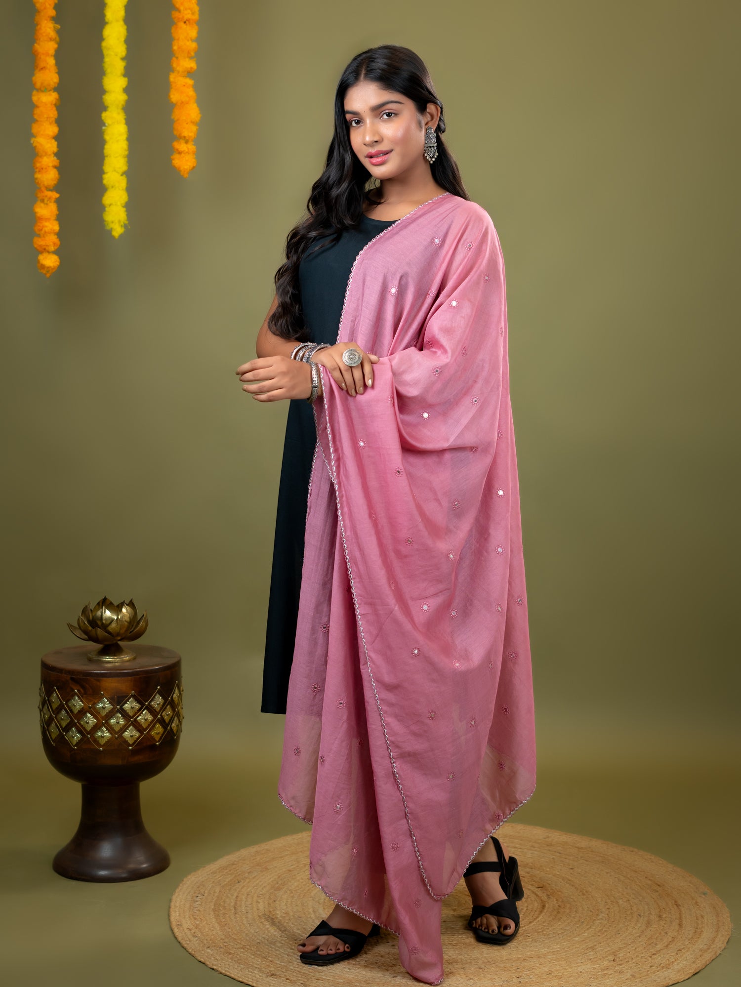 Dusty Pink Mirror Work Dupatta