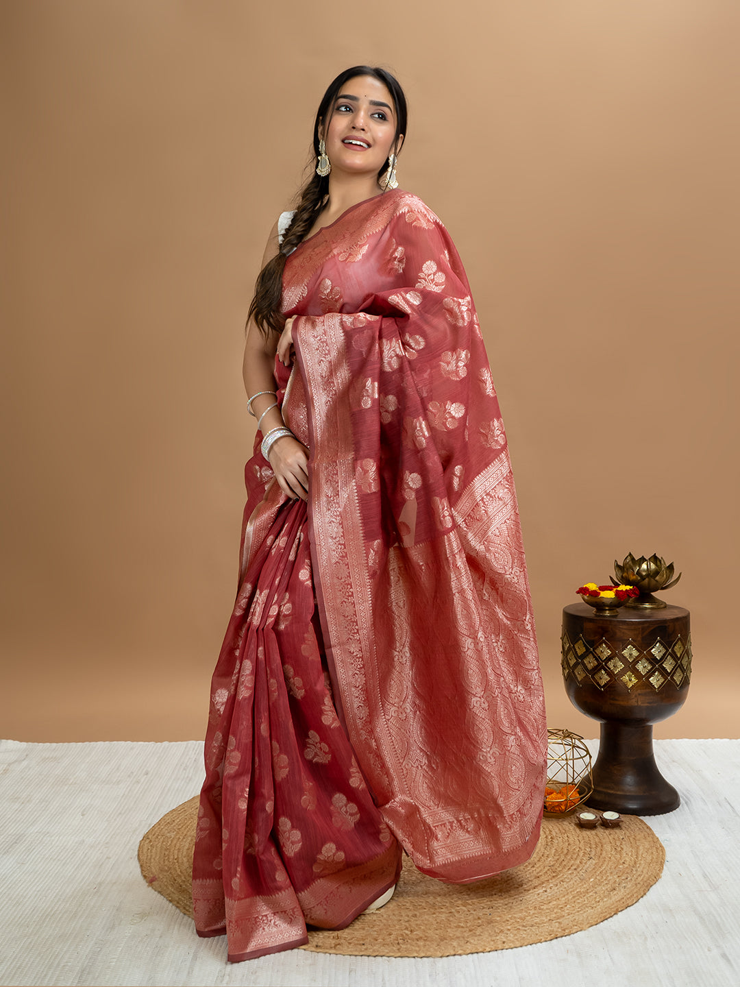 Floral Cotton Linen Saree
