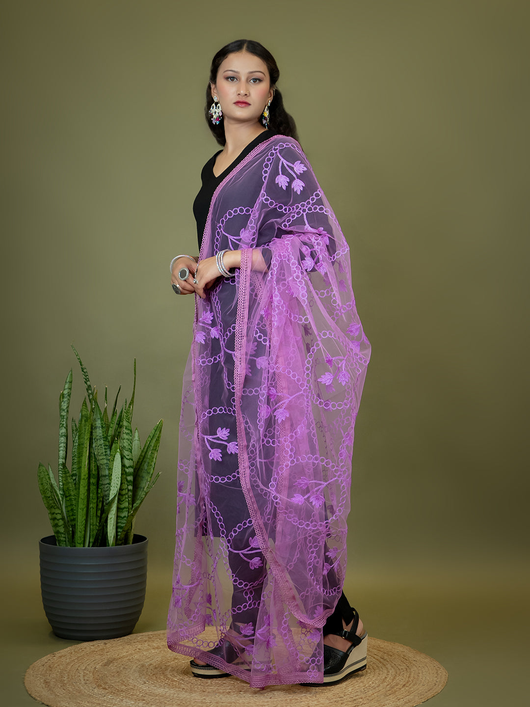 Floral Net Dupatta
