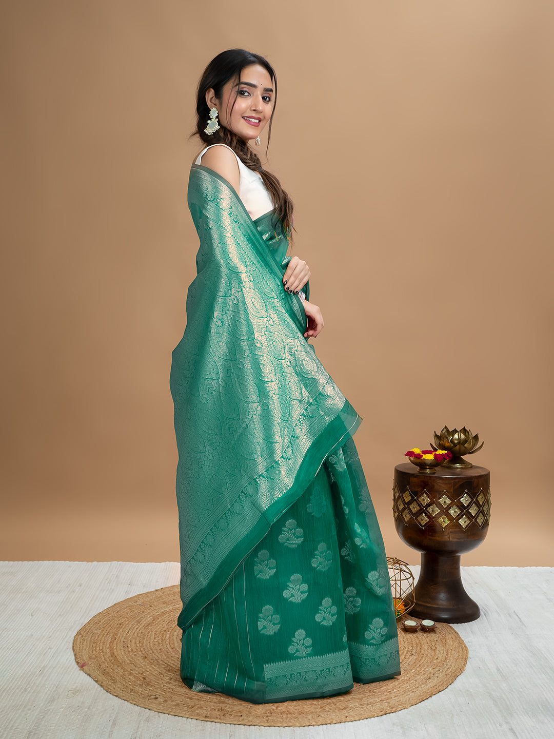 Floral Cotton Linen Saree