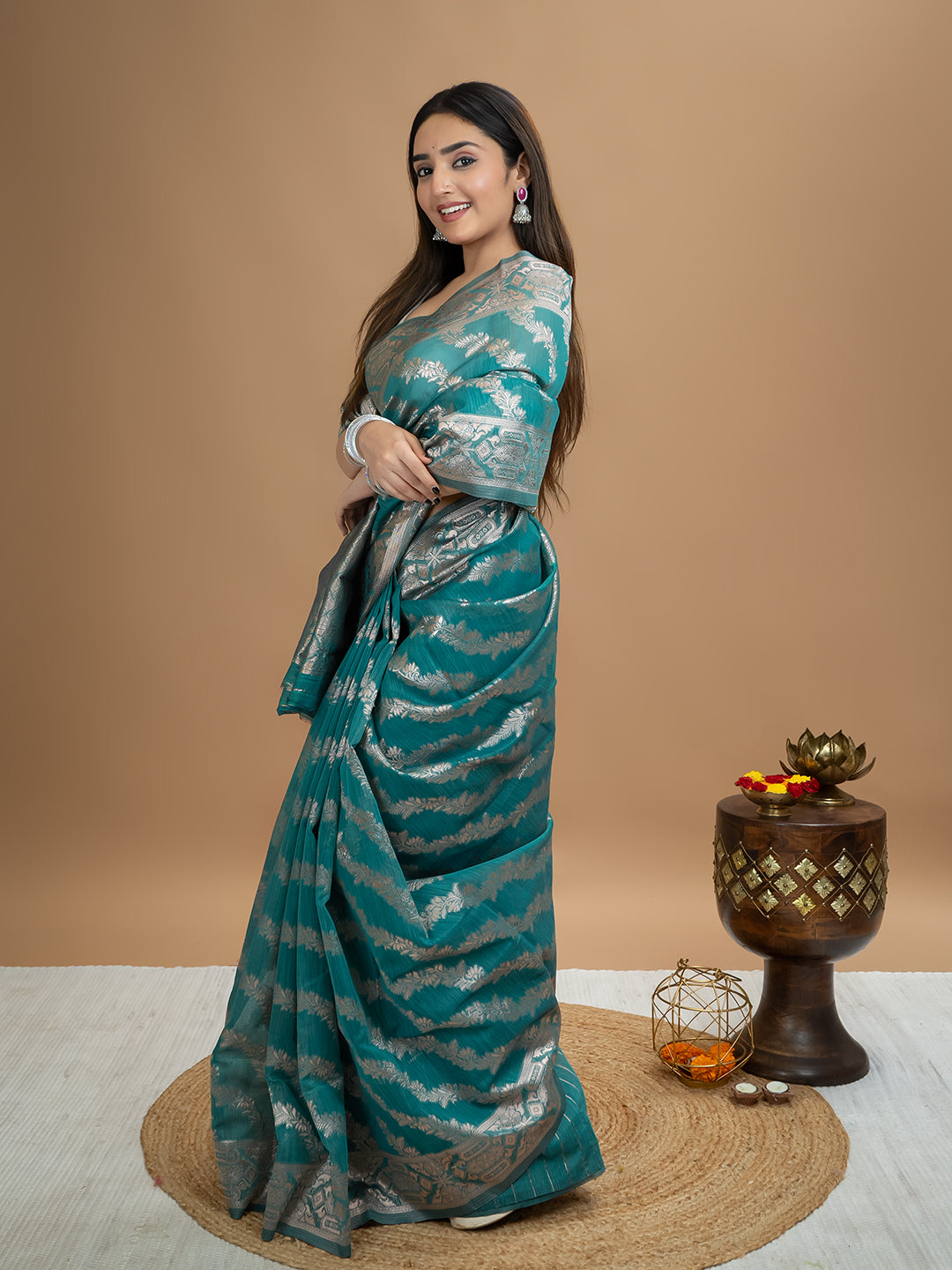 Floral Cotton Linen Saree