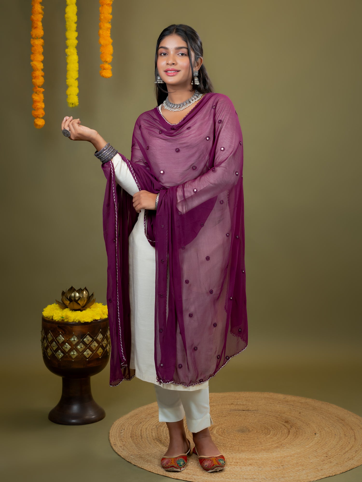 Purple Mirror Work Dupatta