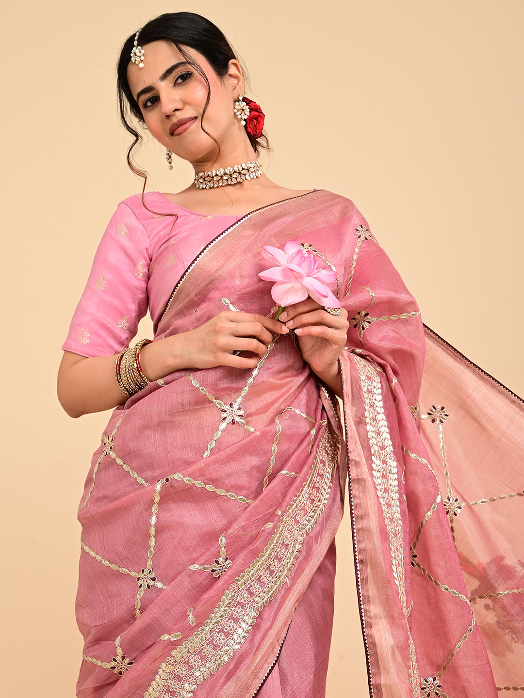 Embroidered Gota Patti Chanderi Saree
