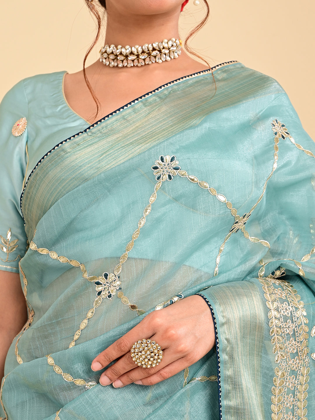 Embroidered Gota Patti Chanderi Saree