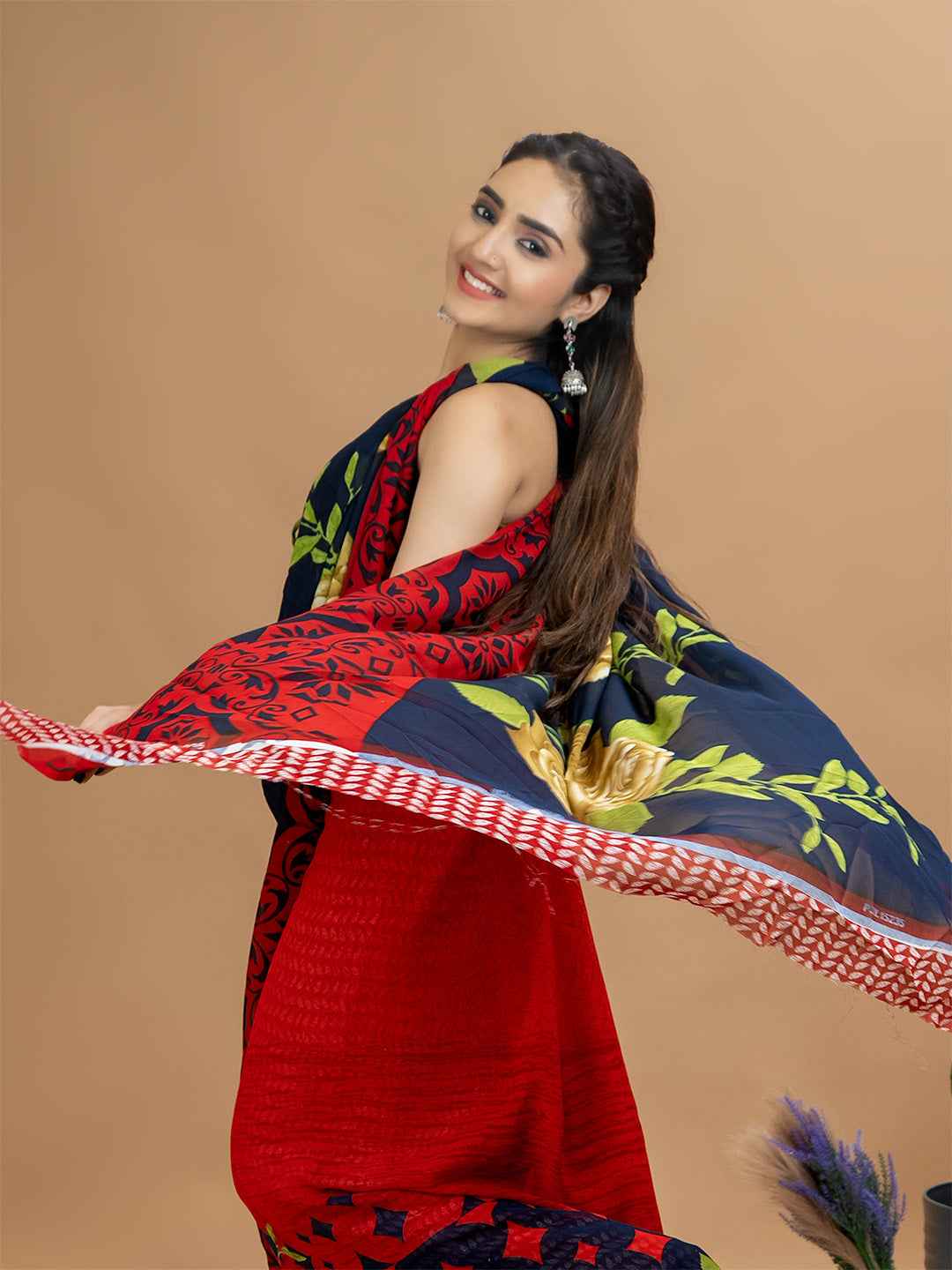 Floral Powder Crepe Saree