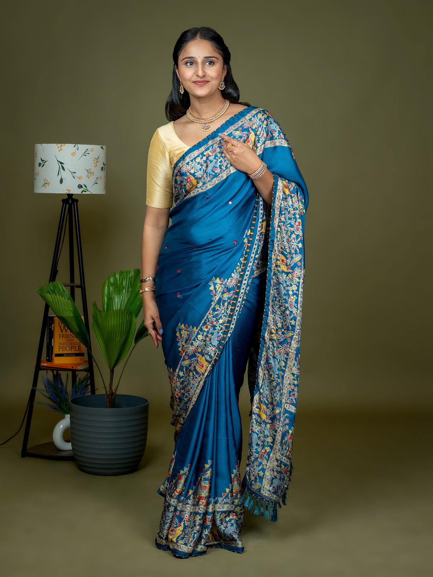 Teal Kutch Print Saree